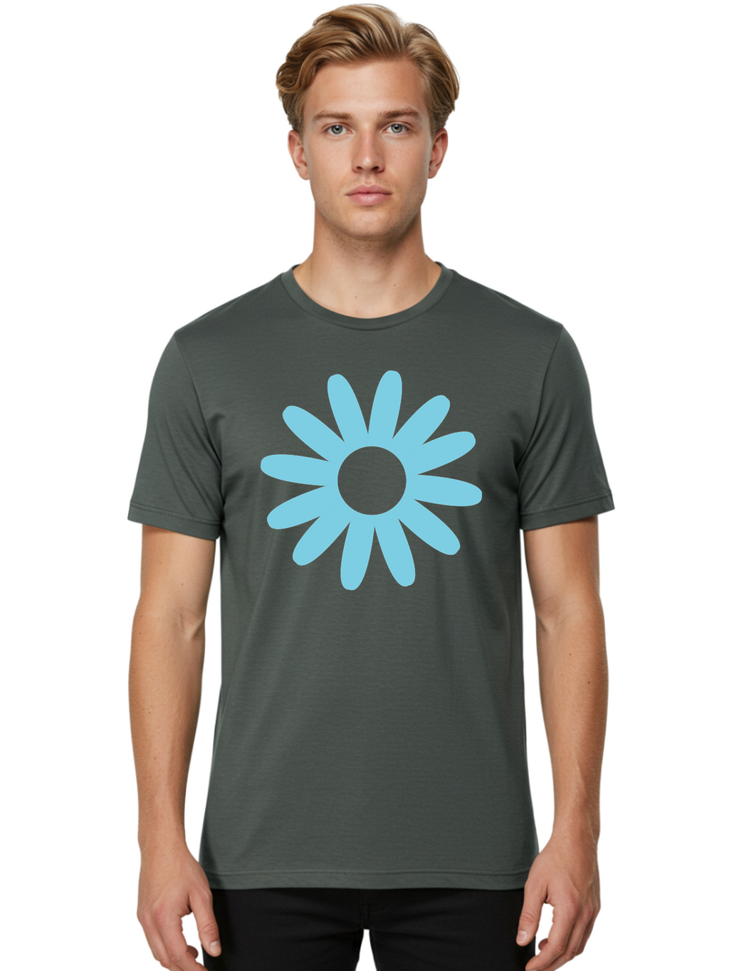 Blue-Flower Men'S Graphic Tee, 100% Cotton, Comfortable Casual Summer Wear, Machine Washable, Blue Flower, Simple Design, Minimalist Art, Floral Pattern, Light Blue Petals, Abstract Flower, Modern Graphics Aac536