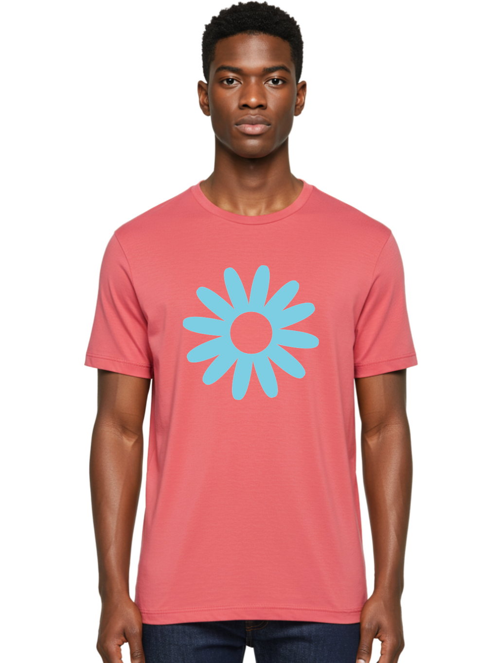 Blue-Flower Men'S Graphic Tee, 100% Cotton, Comfortable Casual Summer Wear, Machine Washable, Blue Flower, Simple Design, Minimalist Art, Floral Pattern, Light Blue Petals, Abstract Flower, Modern Graphics Aac536