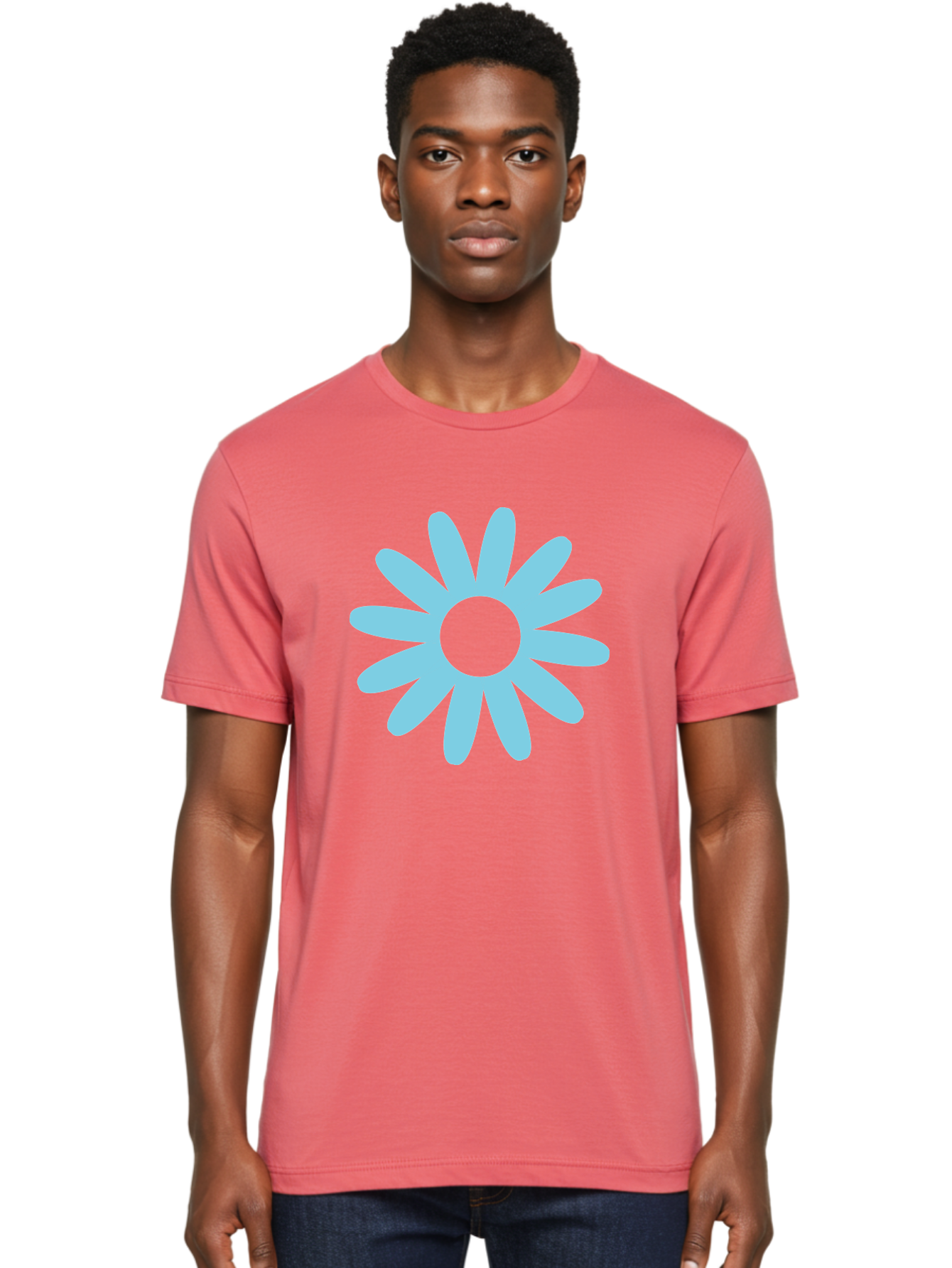 Blue-Flower Men'S Graphic Tee, 100% Cotton, Comfortable Casual Summer Wear, Machine Washable, Blue Flower, Simple Design, Minimalist Art, Floral Pattern, Light Blue Petals, Abstract Flower, Modern Graphics Aac536