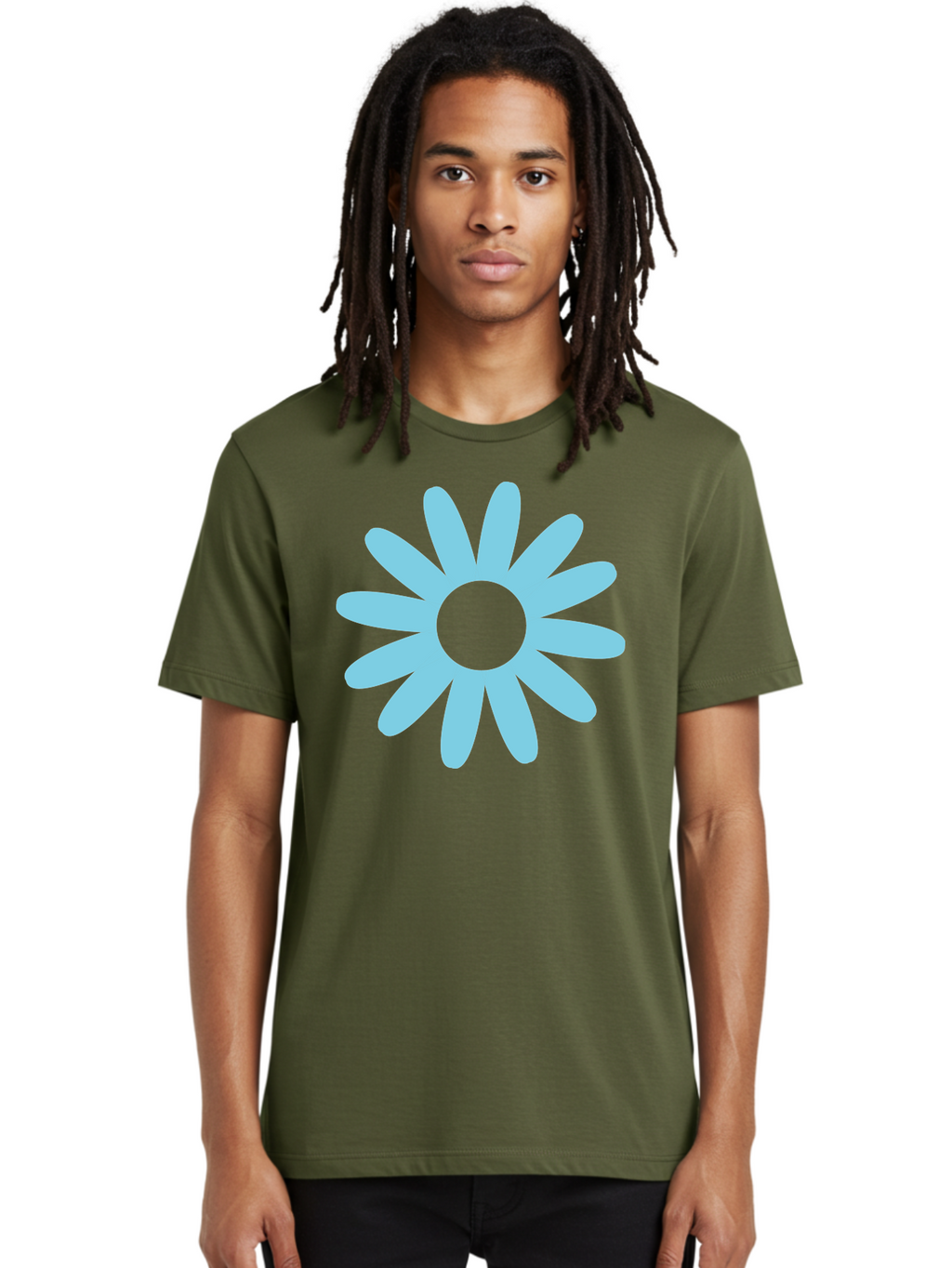 Blue-Flower Men'S Graphic Tee, 100% Cotton, Comfortable Casual Summer Wear, Machine Washable, Blue Flower, Simple Design, Minimalist Art, Floral Pattern, Light Blue Petals, Abstract Flower, Modern Graphics Aac536
