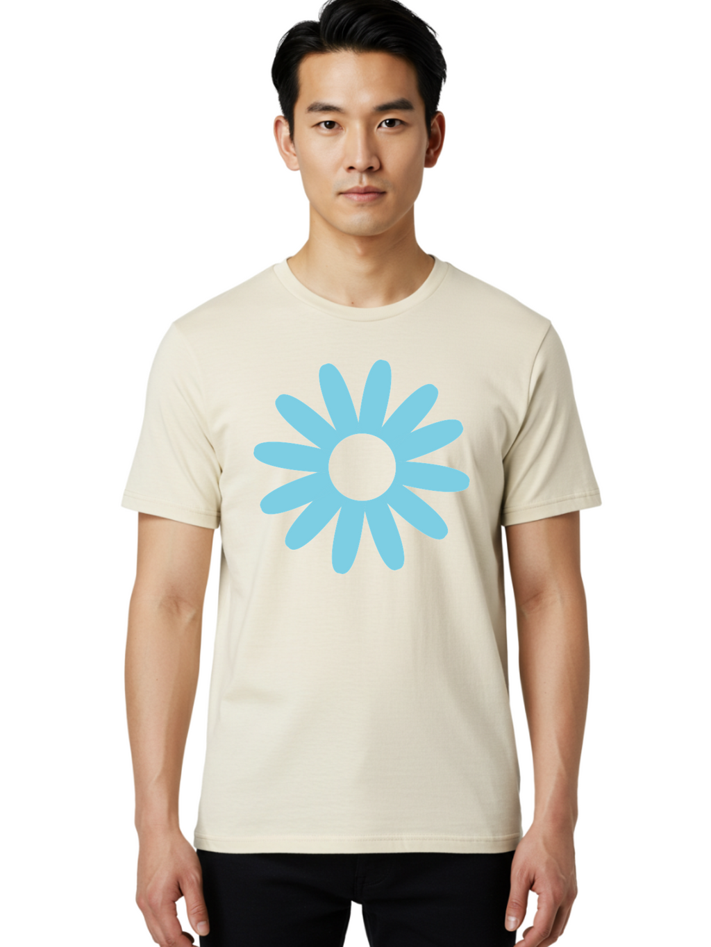 Blue-Flower Men'S Graphic Tee, 100% Cotton, Comfortable Casual Summer Wear, Machine Washable, Blue Flower, Simple Design, Minimalist Art, Floral Pattern, Light Blue Petals, Abstract Flower, Modern Graphics Aac536