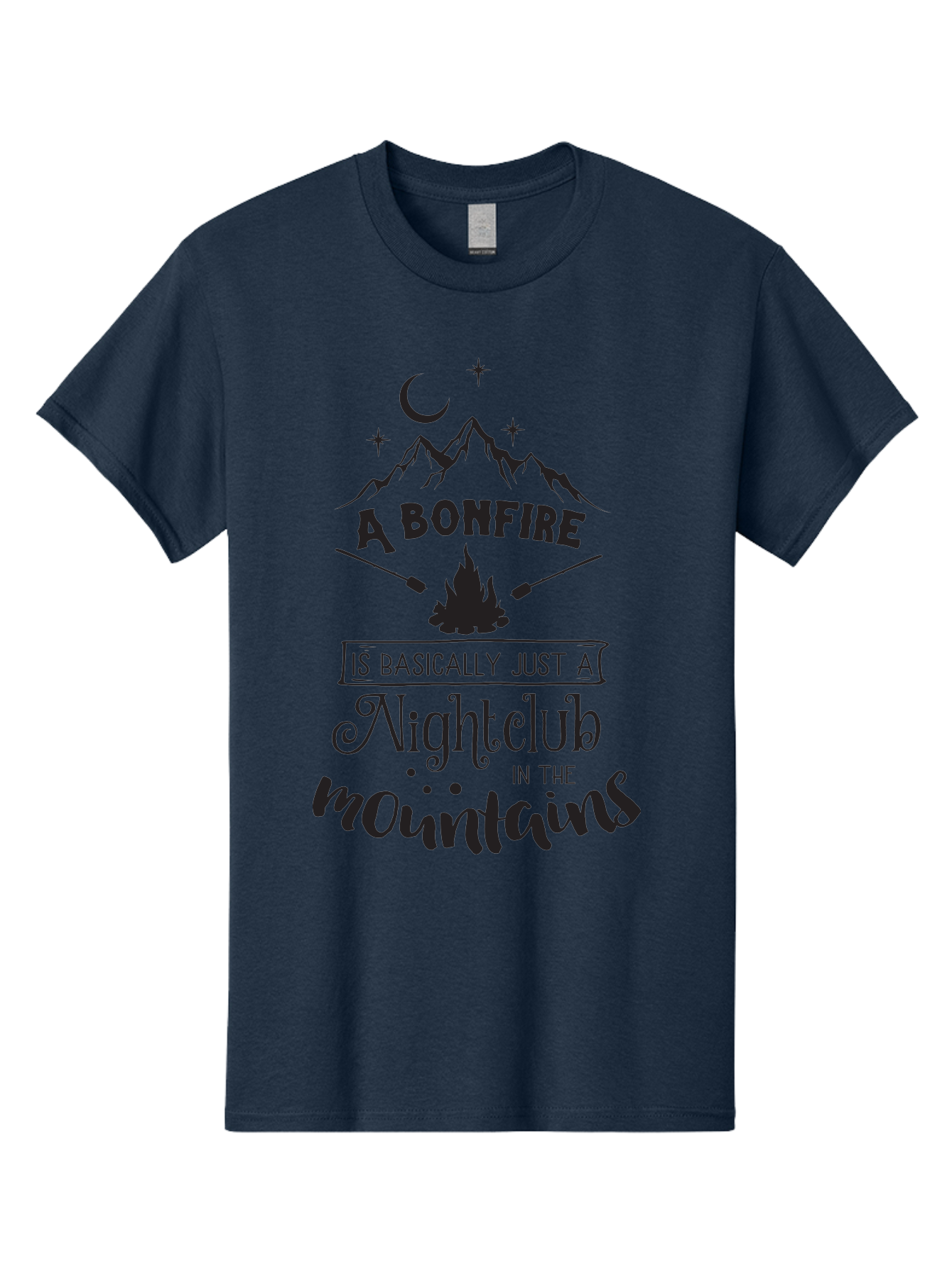 Bonfire-Nightclub Men'S Graphic Tee, 100% Cotton, Comfortable Casual Summer Wear, Machine Washable, Bonfire In The Mountains, Nightclub Atmosphere, Camping Vibes, Outdoor Adventures, Wilderness Getaway, Moonlit Nights, Starry Skies, Aac537