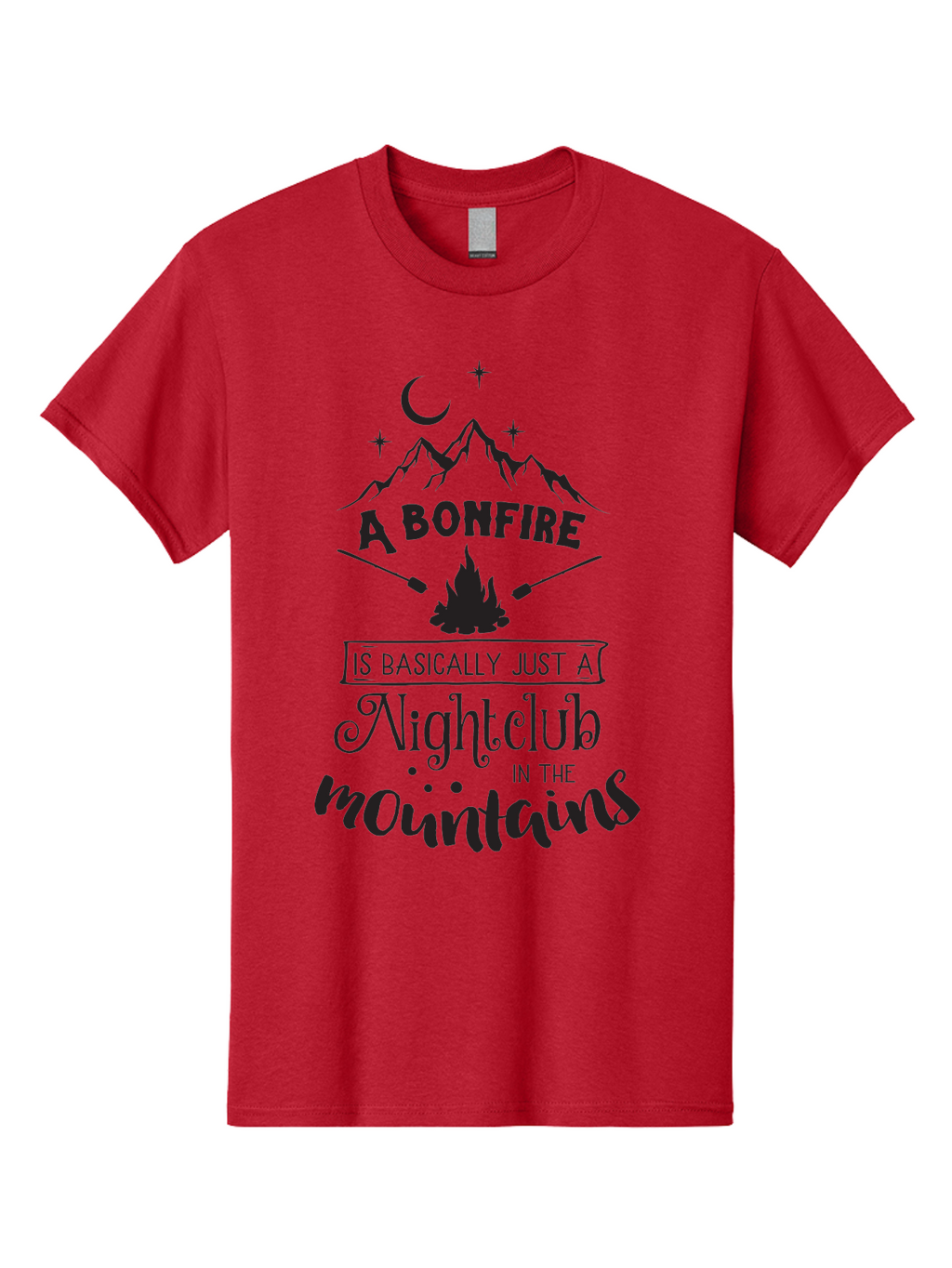 Bonfire-Nightclub Men'S Graphic Tee, 100% Cotton, Comfortable Casual Summer Wear, Machine Washable, Bonfire In The Mountains, Nightclub Atmosphere, Camping Vibes, Outdoor Adventures, Wilderness Getaway, Moonlit Nights, Starry Skies, Aac537