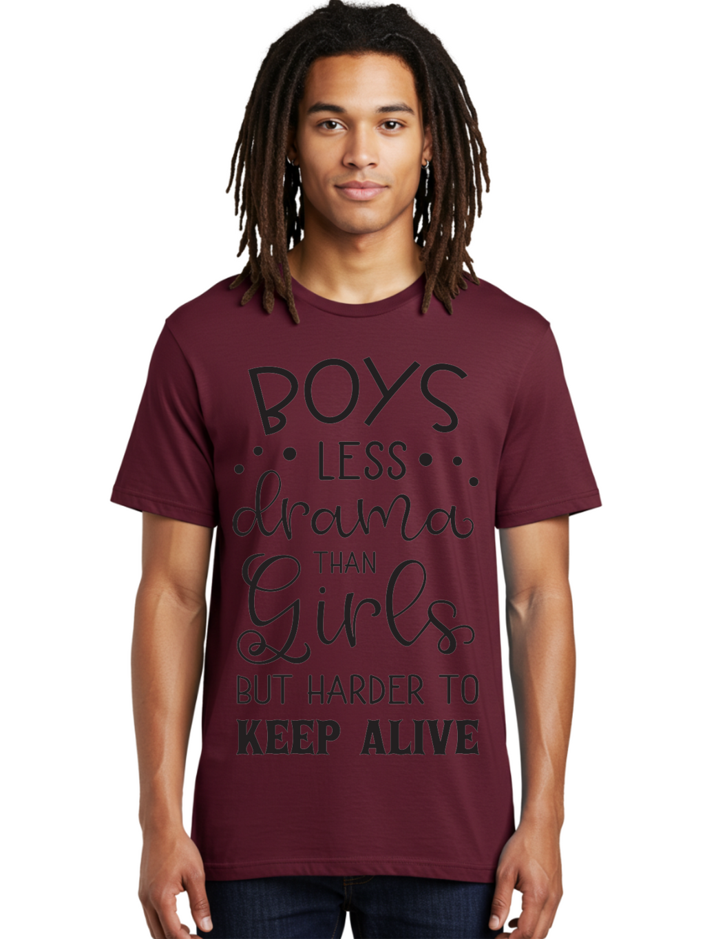 Boys-Less-Drama-Than-Girls-But-Harder-To-Keep-Alive Men'S Graphic Tee, 100% Cotton, Comfortable Casual Summer Wear, Machine Washable, Funny Quotes, Humorous Sayings, Boys Vs Girls, Witty Humor, Playful Teasing, Sassy Phrases, Aac541