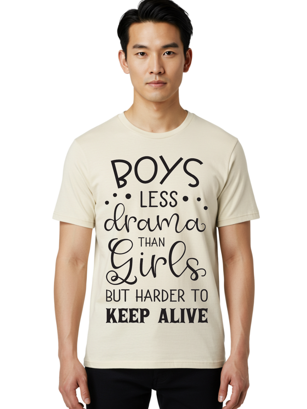 Boys-Less-Drama-Than-Girls-But-Harder-To-Keep-Alive Men'S Graphic Tee, 100% Cotton, Comfortable Casual Summer Wear, Machine Washable, Funny Quotes, Humorous Sayings, Boys Vs Girls, Witty Humor, Playful Teasing, Sassy Phrases, Aac541