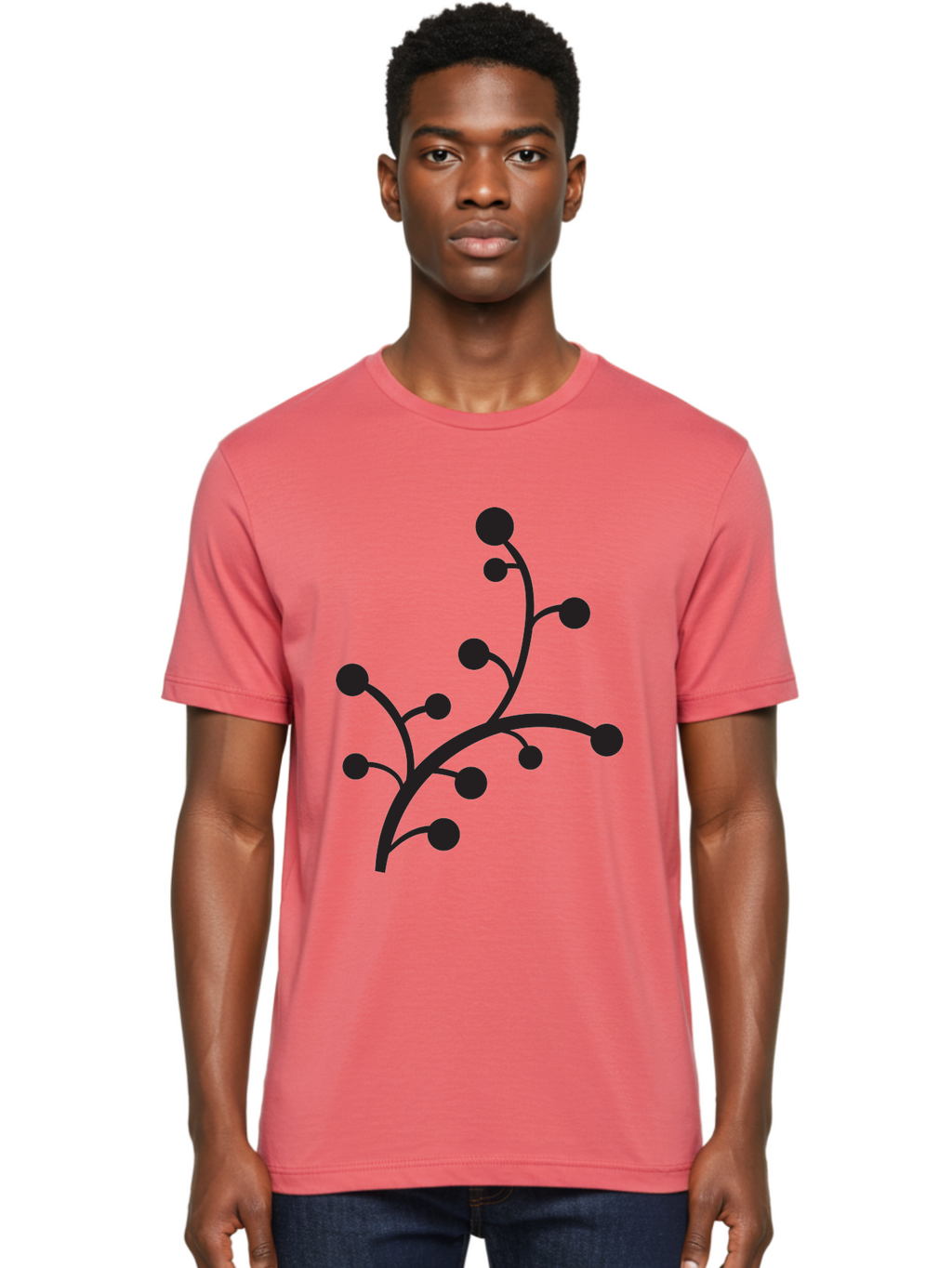 Branched-Stem Men'S Graphic Tee, 100% Cotton, Comfortable Casual Summer Wear, Machine Washable, Mistletoe Silhouette, Minimalist Design, Black And Green Color Scheme, Festive Decor, Holiday Icon, Christmas Symbol, Simple Graphics, Aac543