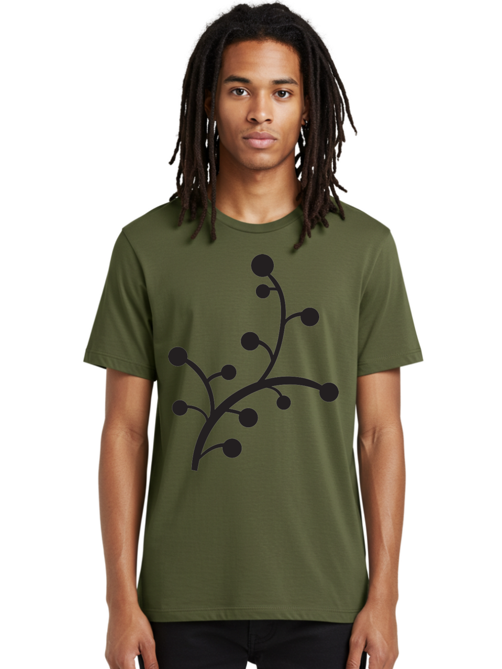 Branched-Stem Men'S Graphic Tee, 100% Cotton, Comfortable Casual Summer Wear, Machine Washable, Mistletoe Silhouette, Minimalist Design, Black And Green Color Scheme, Festive Decor, Holiday Icon, Christmas Symbol, Simple Graphics, Aac543