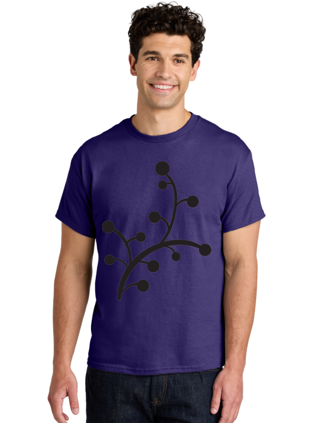 Branched-Stem Men'S Graphic Tee, 100% Cotton, Comfortable Casual Summer Wear, Machine Washable, Mistletoe Silhouette, Minimalist Design, Black And Green Color Scheme, Festive Decor, Holiday Icon, Christmas Symbol, Simple Graphics, Aac543