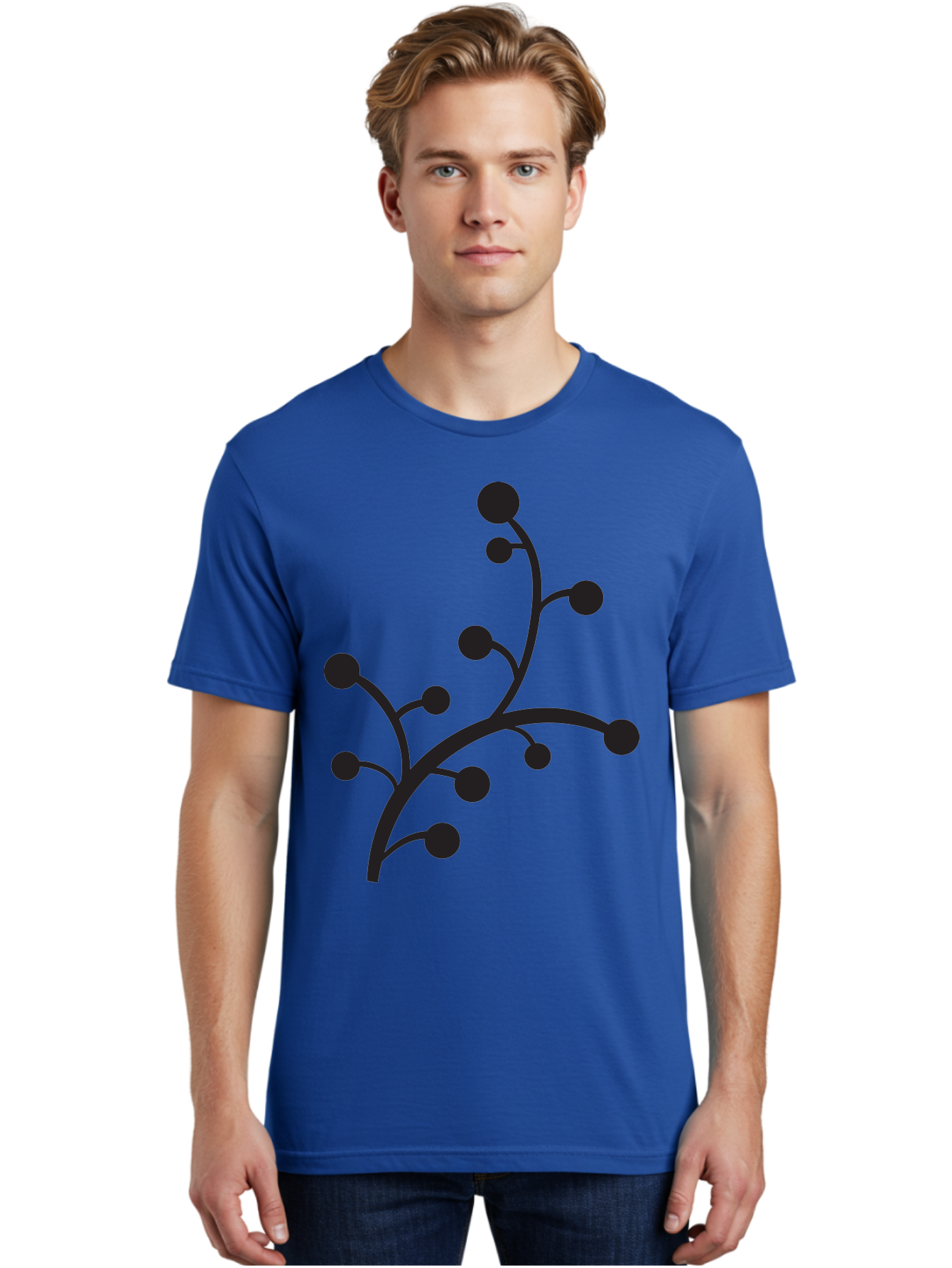 Branched-Stem Men'S Graphic Tee, 100% Cotton, Comfortable Casual Summer Wear, Machine Washable, Mistletoe Silhouette, Minimalist Design, Black And Green Color Scheme, Festive Decor, Holiday Icon, Christmas Symbol, Simple Graphics, Aac543