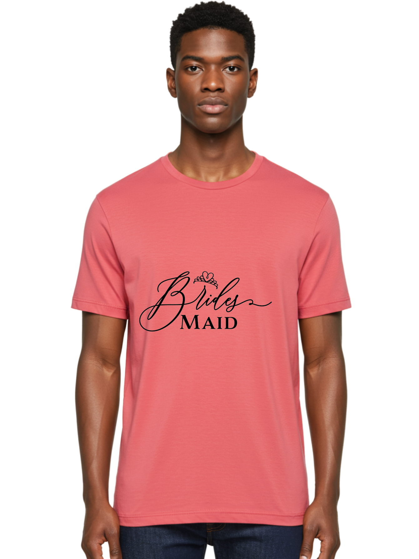 Brides-Maid Men'S Graphic Tee, 100% Cotton, Comfortable Casual Summer Wear, Machine Washable, Wedding Party, Bridesmaid, Bride'S Maid, Wedding Attire, Tiara, Black Lettering, Elegant Script, Stylish Typography, Bridal Party, Wedding Logo Aac546