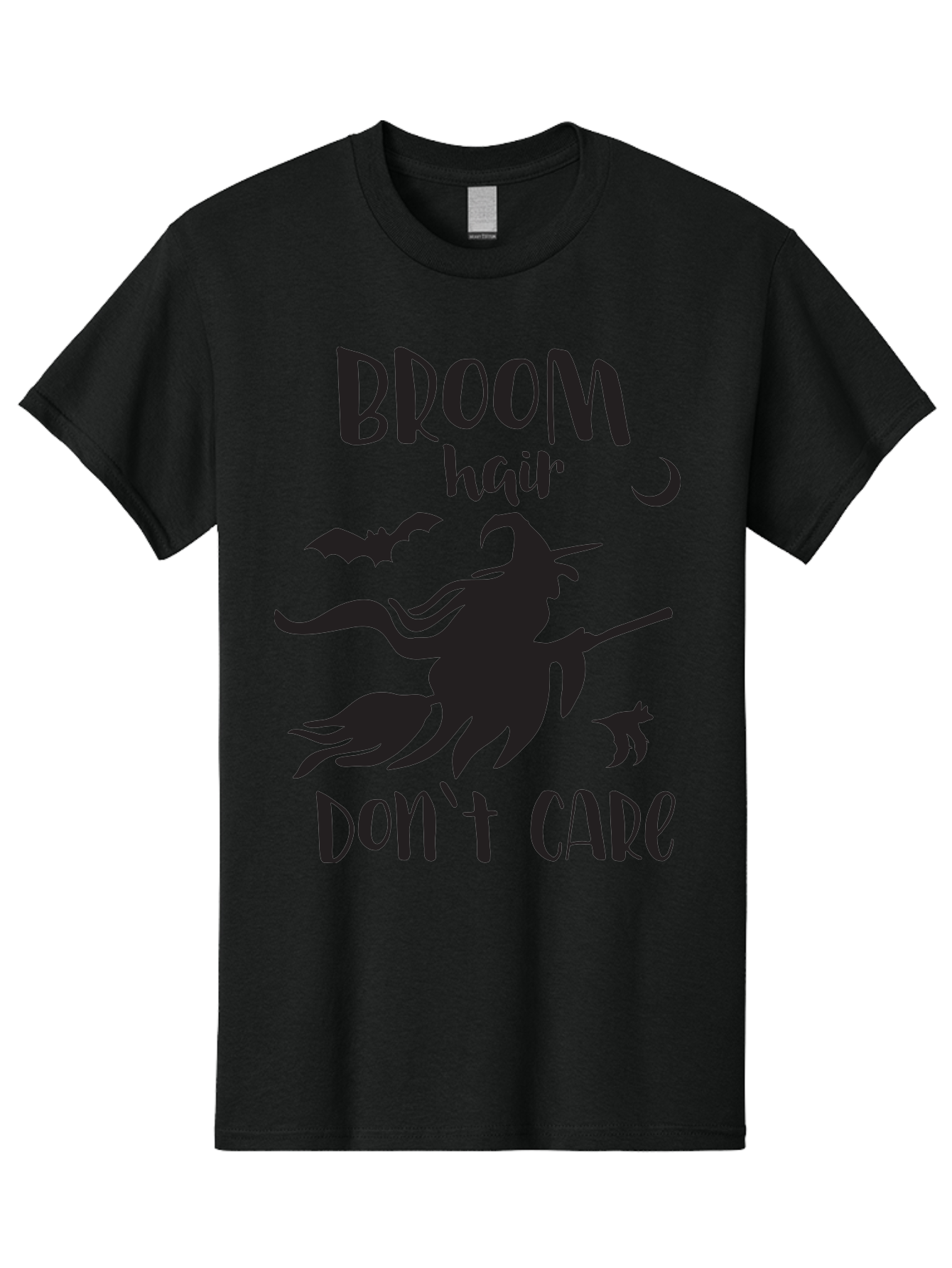 Broom-Hair-Don-T-Care Men'S Graphic Tee, 100% Cotton, Comfortable Casual Summer Wear, Machine Washable, Witch Silhouette, Broomstick, Halloween Theme, Bats Flying, Crescent Moon, Cat Silhouette, Spooky Atmosphere, Witchy Vibes, Mystical Night, Aac547