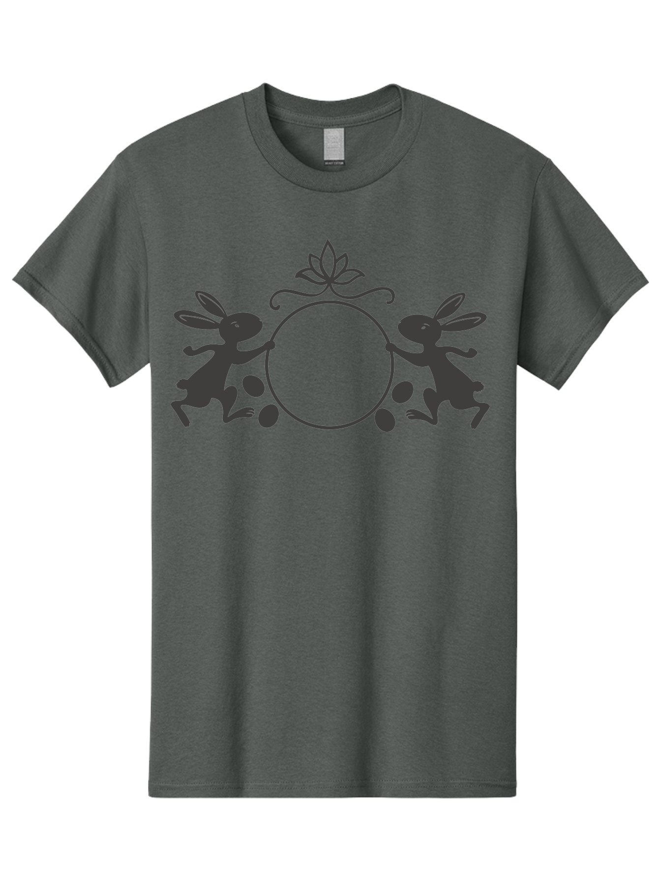 Bunnies-And-Eggs-Frame Men'S Graphic Tee, 100% Cotton, Comfortable Casual Summer Wear, Machine Washable, Easter Bunnies, Holding Circle, Eggs, Floral Decor, Spring Theme, Easter Eggs, Bunny Silhouette, Pastel Colors, Easter Decoration Aac548