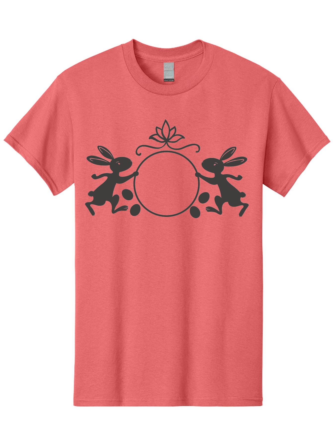 Bunnies-And-Eggs-Frame Men'S Graphic Tee, 100% Cotton, Comfortable Casual Summer Wear, Machine Washable, Easter Bunnies, Holding Circle, Eggs, Floral Decor, Spring Theme, Easter Eggs, Bunny Silhouette, Pastel Colors, Easter Decoration Aac548