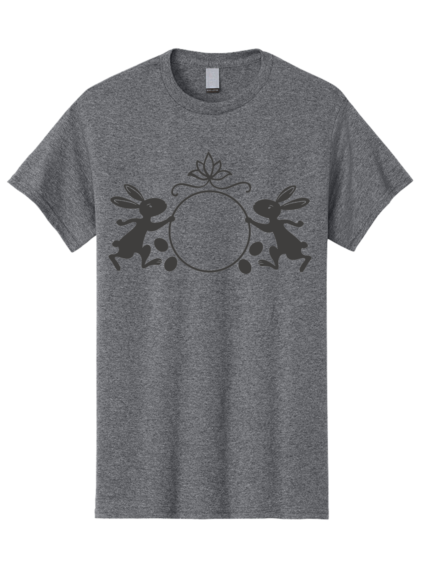 Bunnies-And-Eggs-Frame Men'S Graphic Tee, 100% Cotton, Comfortable Casual Summer Wear, Machine Washable, Easter Bunnies, Holding Circle, Eggs, Floral Decor, Spring Theme, Easter Eggs, Bunny Silhouette, Pastel Colors, Easter Decoration Aac548
