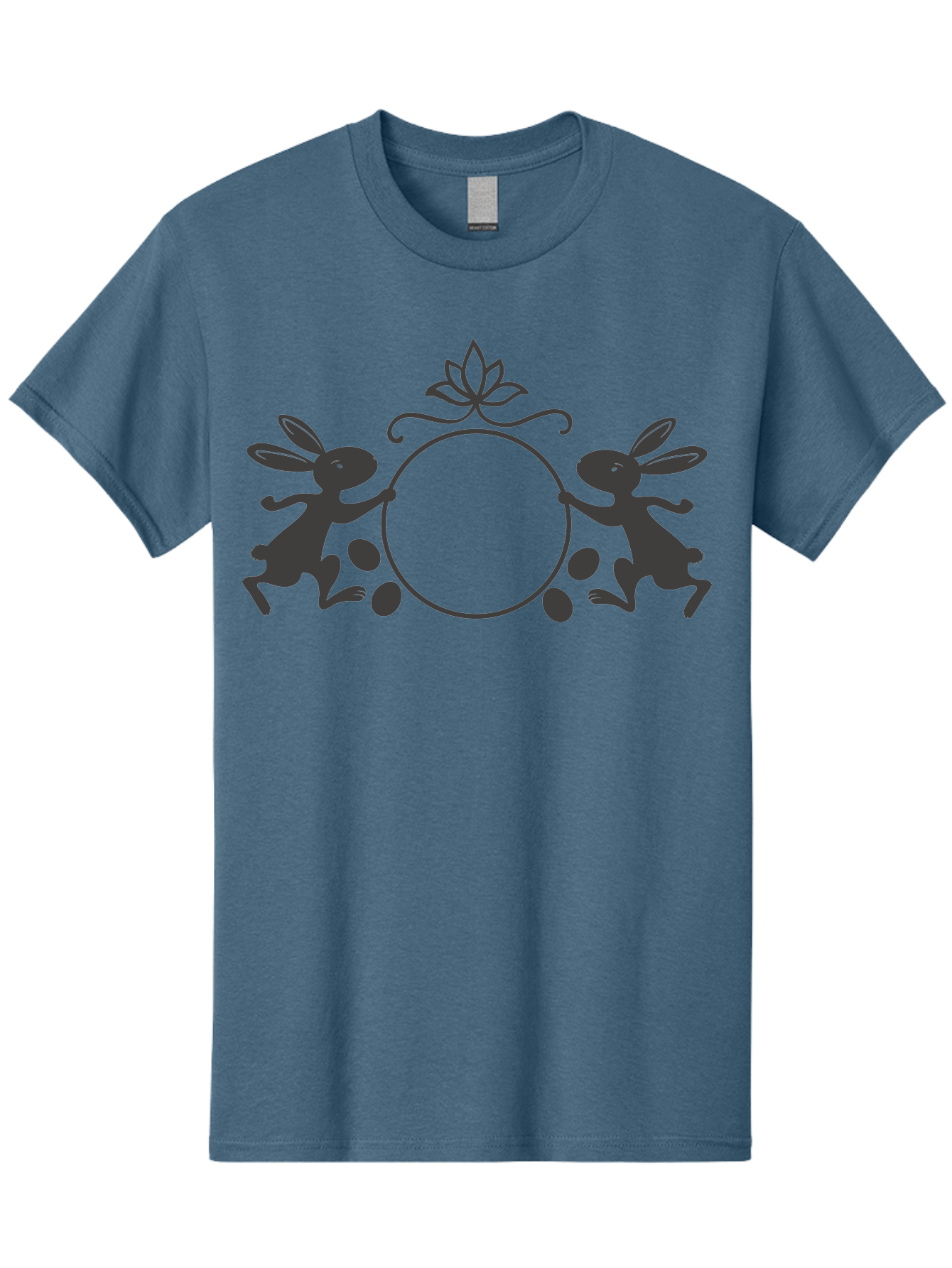 Bunnies-And-Eggs-Frame Men'S Graphic Tee, 100% Cotton, Comfortable Casual Summer Wear, Machine Washable, Easter Bunnies, Holding Circle, Eggs, Floral Decor, Spring Theme, Easter Eggs, Bunny Silhouette, Pastel Colors, Easter Decoration Aac548