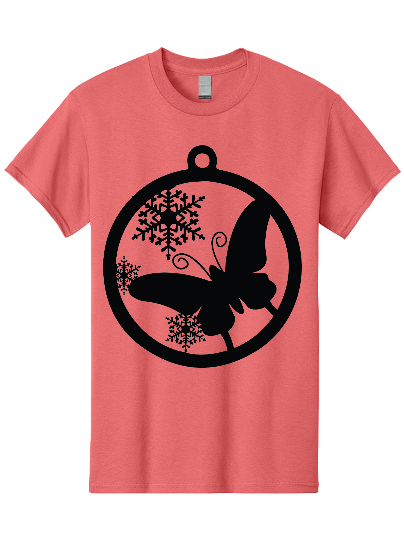 Butterfly-Ornament Men'S Graphic Tee, 100% Cotton, Comfortable Casual Summer Wear, Machine Washable, Butterfly, Snowflakes, Ornament, Winter Decor, Festive Design, Holiday Theme, Delicate Patterns, Intricate Details, Christmas Decoration Aac553