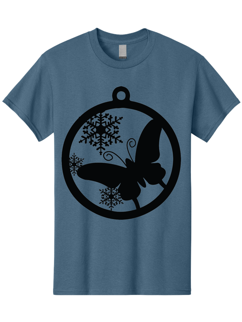 Butterfly-Ornament Men'S Graphic Tee, 100% Cotton, Comfortable Casual Summer Wear, Machine Washable, Butterfly, Snowflakes, Ornament, Winter Decor, Festive Design, Holiday Theme, Delicate Patterns, Intricate Details, Christmas Decoration Aac553