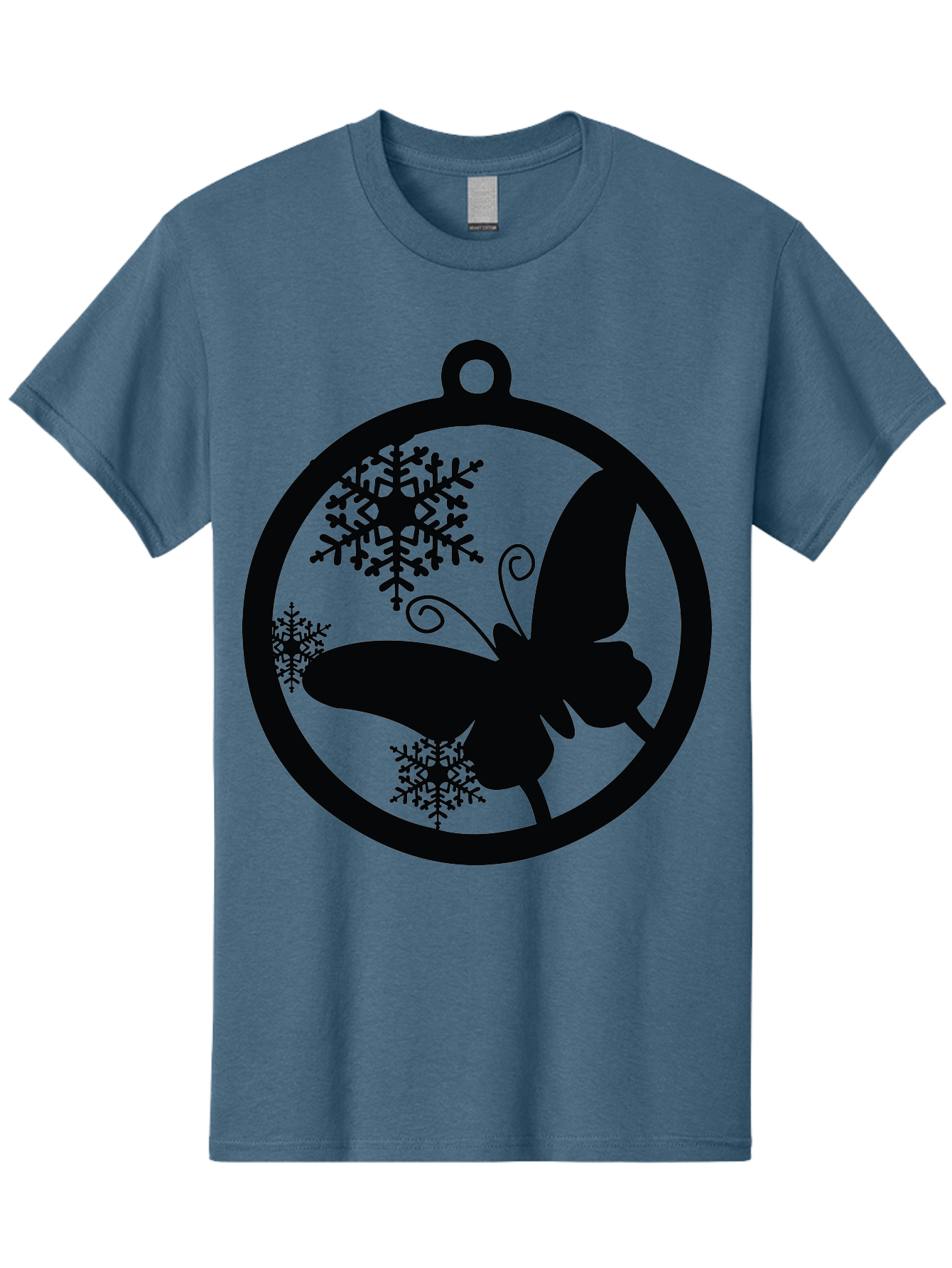Butterfly-Ornament Men'S Graphic Tee, 100% Cotton, Comfortable Casual Summer Wear, Machine Washable, Butterfly, Snowflakes, Ornament, Winter Decor, Festive Design, Holiday Theme, Delicate Patterns, Intricate Details, Christmas Decoration Aac553