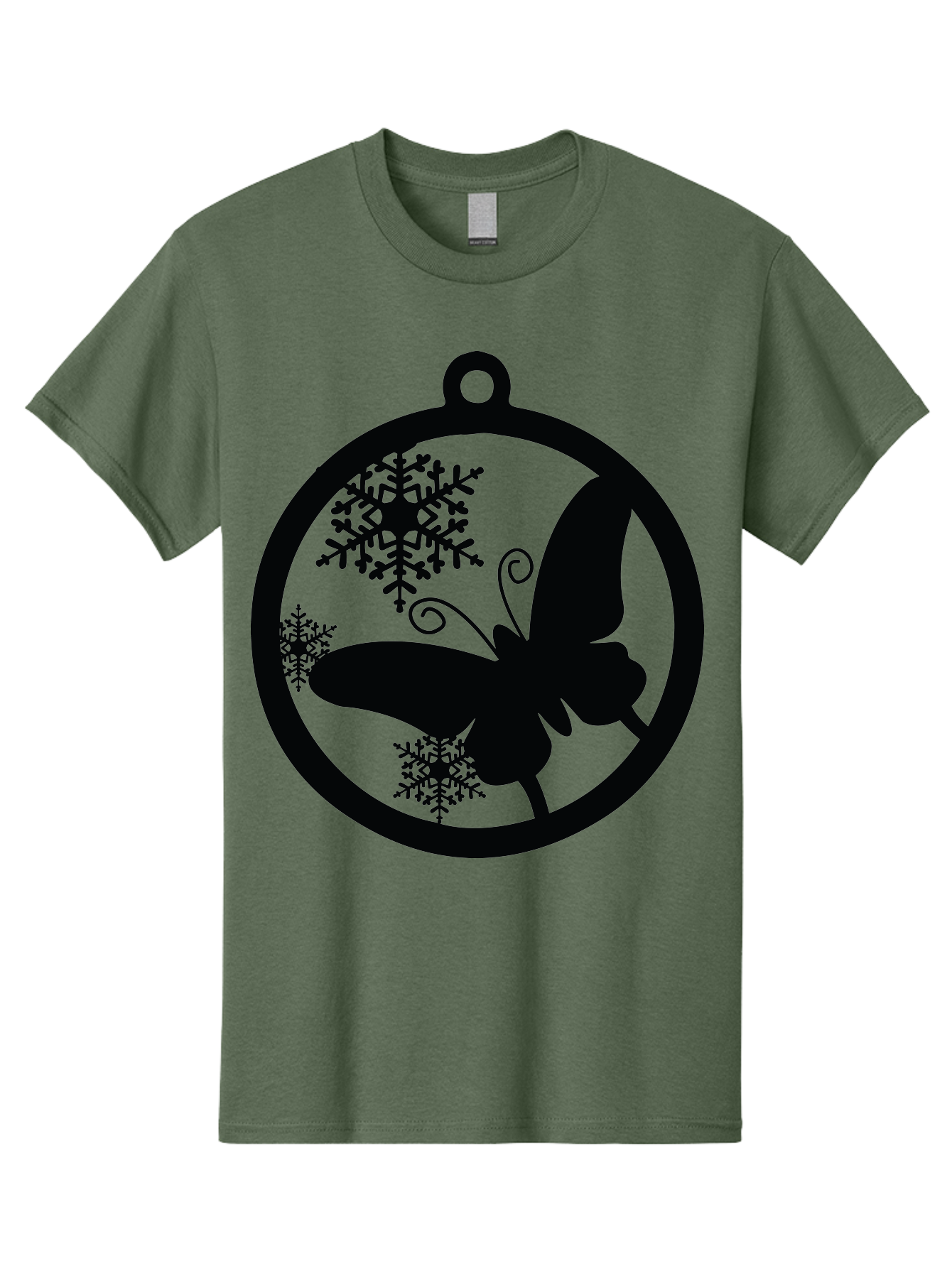 Butterfly-Ornament Men'S Graphic Tee, 100% Cotton, Comfortable Casual Summer Wear, Machine Washable, Butterfly, Snowflakes, Ornament, Winter Decor, Festive Design, Holiday Theme, Delicate Patterns, Intricate Details, Christmas Decoration Aac553
