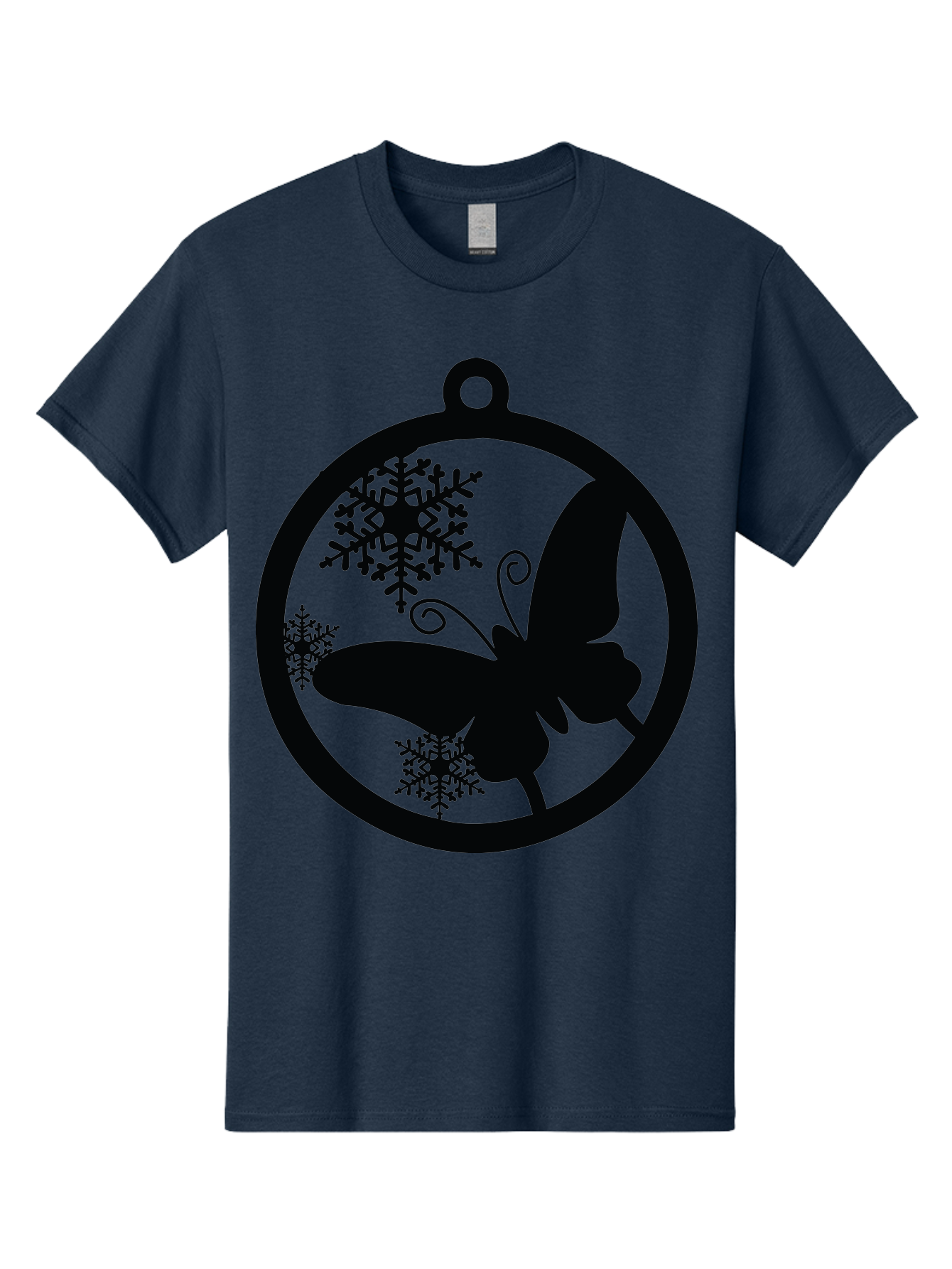 Butterfly-Ornament Men'S Graphic Tee, 100% Cotton, Comfortable Casual Summer Wear, Machine Washable, Butterfly, Snowflakes, Ornament, Winter Decor, Festive Design, Holiday Theme, Delicate Patterns, Intricate Details, Christmas Decoration Aac553