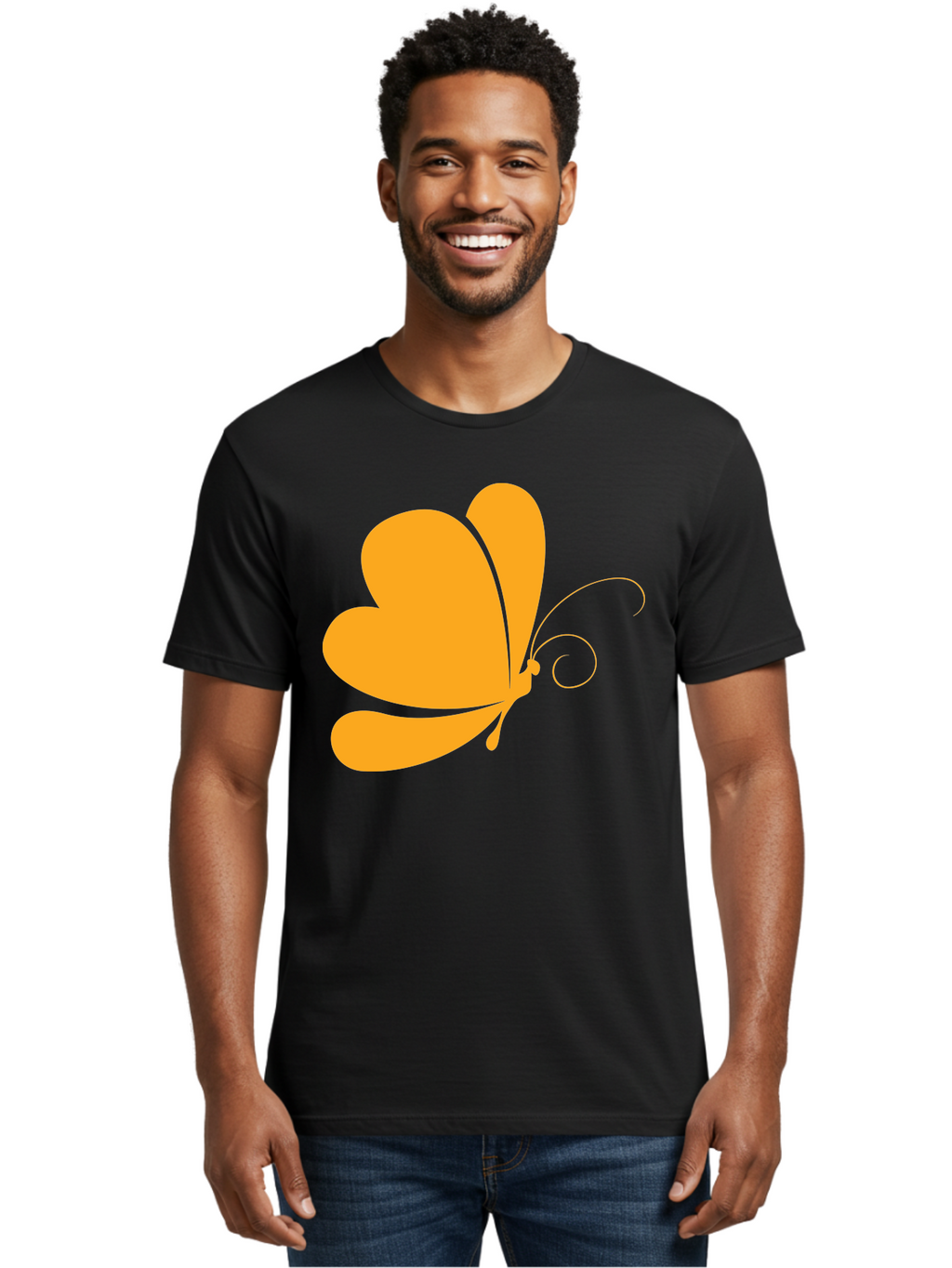 Butterfly Men'S Graphic Tee, 100% Cotton, Comfortable Casual Summer Wear, Machine Washable, Orange Butterfly, Minimalist Design, Stylized Insect, Delicate Features, Orange Silhouette, Butterfly Wings, Simple Shapes, Graphic Illustration, Aac554