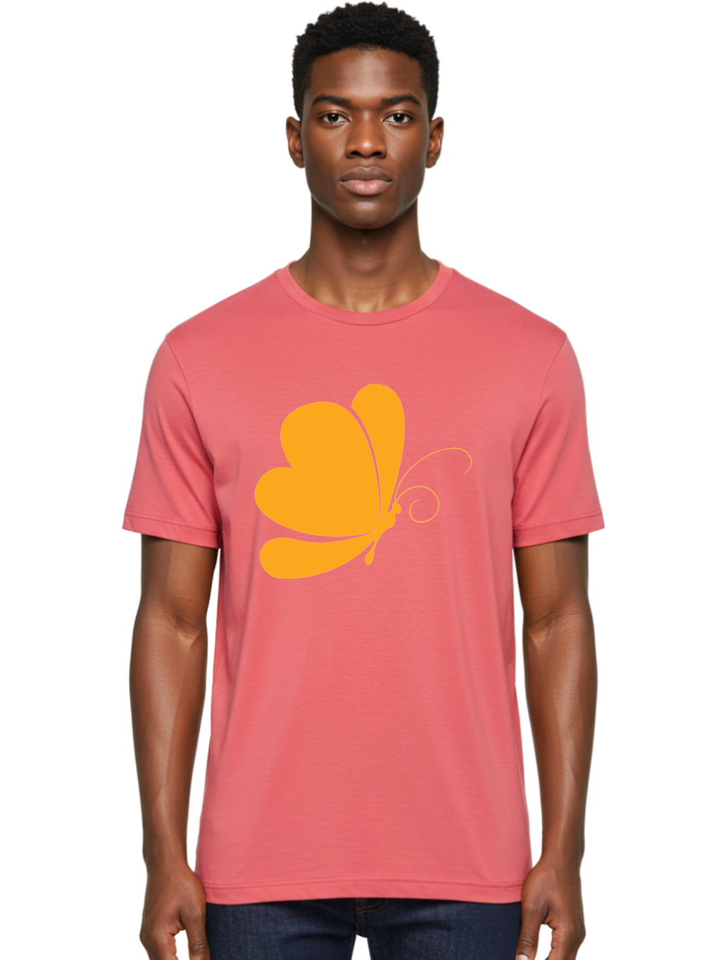 Butterfly Men'S Graphic Tee, 100% Cotton, Comfortable Casual Summer Wear, Machine Washable, Orange Butterfly, Minimalist Design, Stylized Insect, Delicate Features, Orange Silhouette, Butterfly Wings, Simple Shapes, Graphic Illustration, Aac554