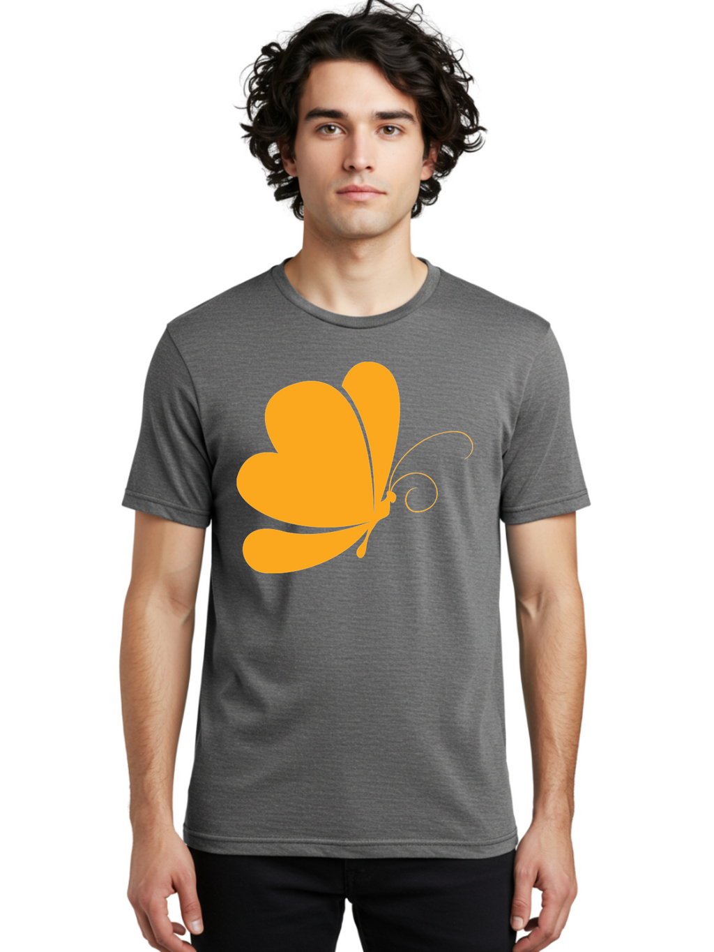 Butterfly Men'S Graphic Tee, 100% Cotton, Comfortable Casual Summer Wear, Machine Washable, Orange Butterfly, Minimalist Design, Stylized Insect, Delicate Features, Orange Silhouette, Butterfly Wings, Simple Shapes, Graphic Illustration, Aac554