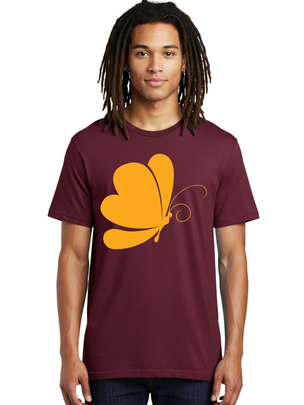 Butterfly Men'S Graphic Tee, 100% Cotton, Comfortable Casual Summer Wear, Machine Washable, Orange Butterfly, Minimalist Design, Stylized Insect, Delicate Features, Orange Silhouette, Butterfly Wings, Simple Shapes, Graphic Illustration, Aac554