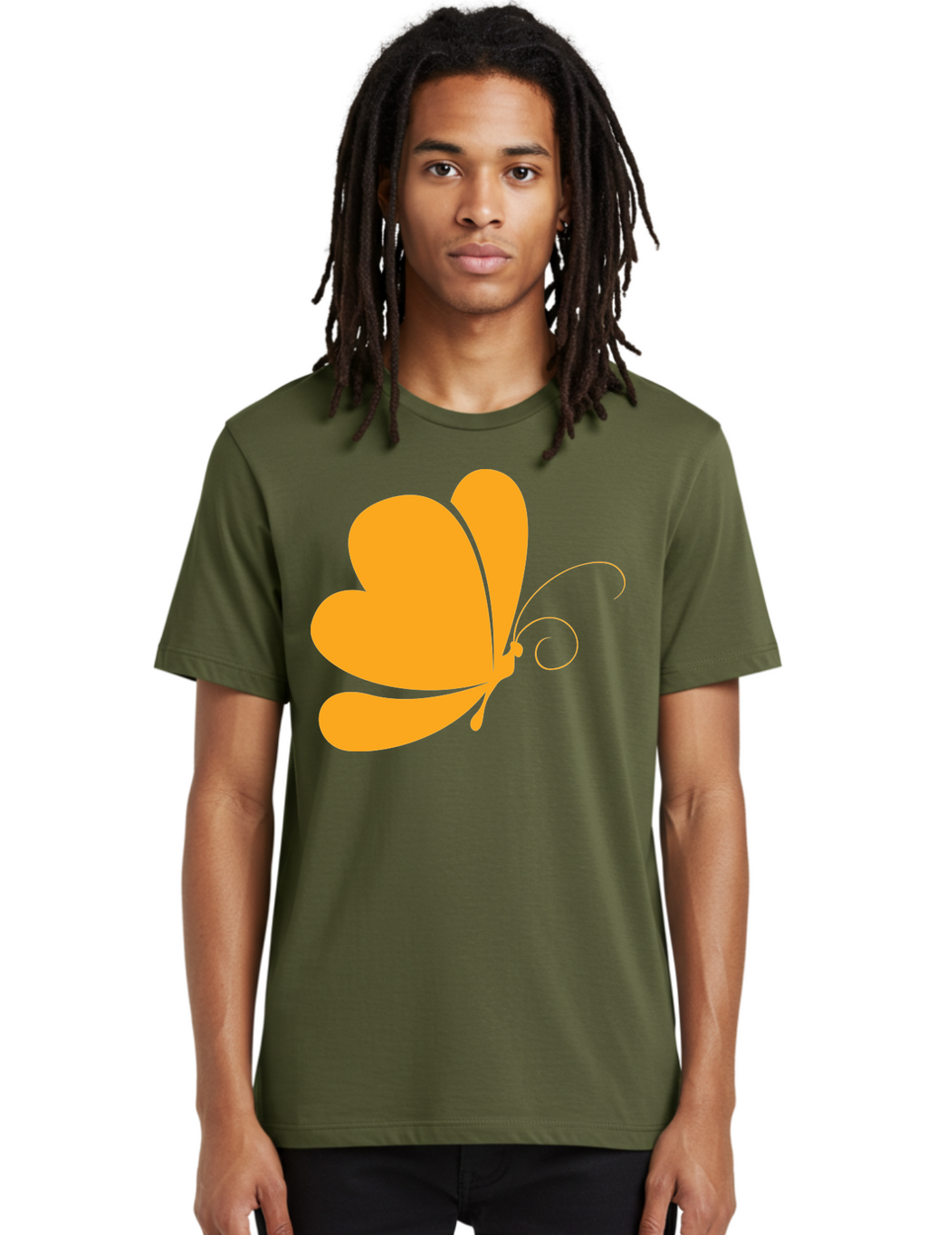Butterfly Men'S Graphic Tee, 100% Cotton, Comfortable Casual Summer Wear, Machine Washable, Orange Butterfly, Minimalist Design, Stylized Insect, Delicate Features, Orange Silhouette, Butterfly Wings, Simple Shapes, Graphic Illustration, Aac554