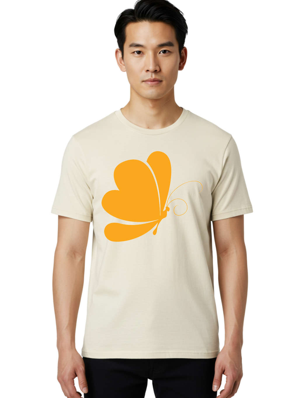 Butterfly Men'S Graphic Tee, 100% Cotton, Comfortable Casual Summer Wear, Machine Washable, Orange Butterfly, Minimalist Design, Stylized Insect, Delicate Features, Orange Silhouette, Butterfly Wings, Simple Shapes, Graphic Illustration, Aac554