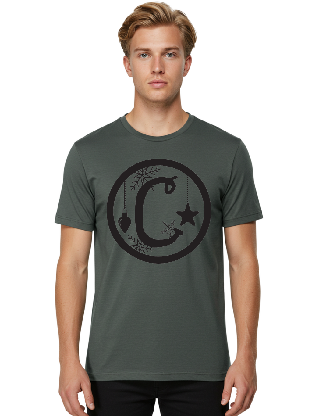 C Men'S Graphic Tee, 100% Cotton, Comfortable Casual Summer Wear, Machine Washable, Christmas Ornaments, Hanging Decorations, Christmas Tree, Festive Season, Holiday Decor, Winter Wonderland, Snowflakes, Christmas Star, Bauble, Christmas Theme Aac557
