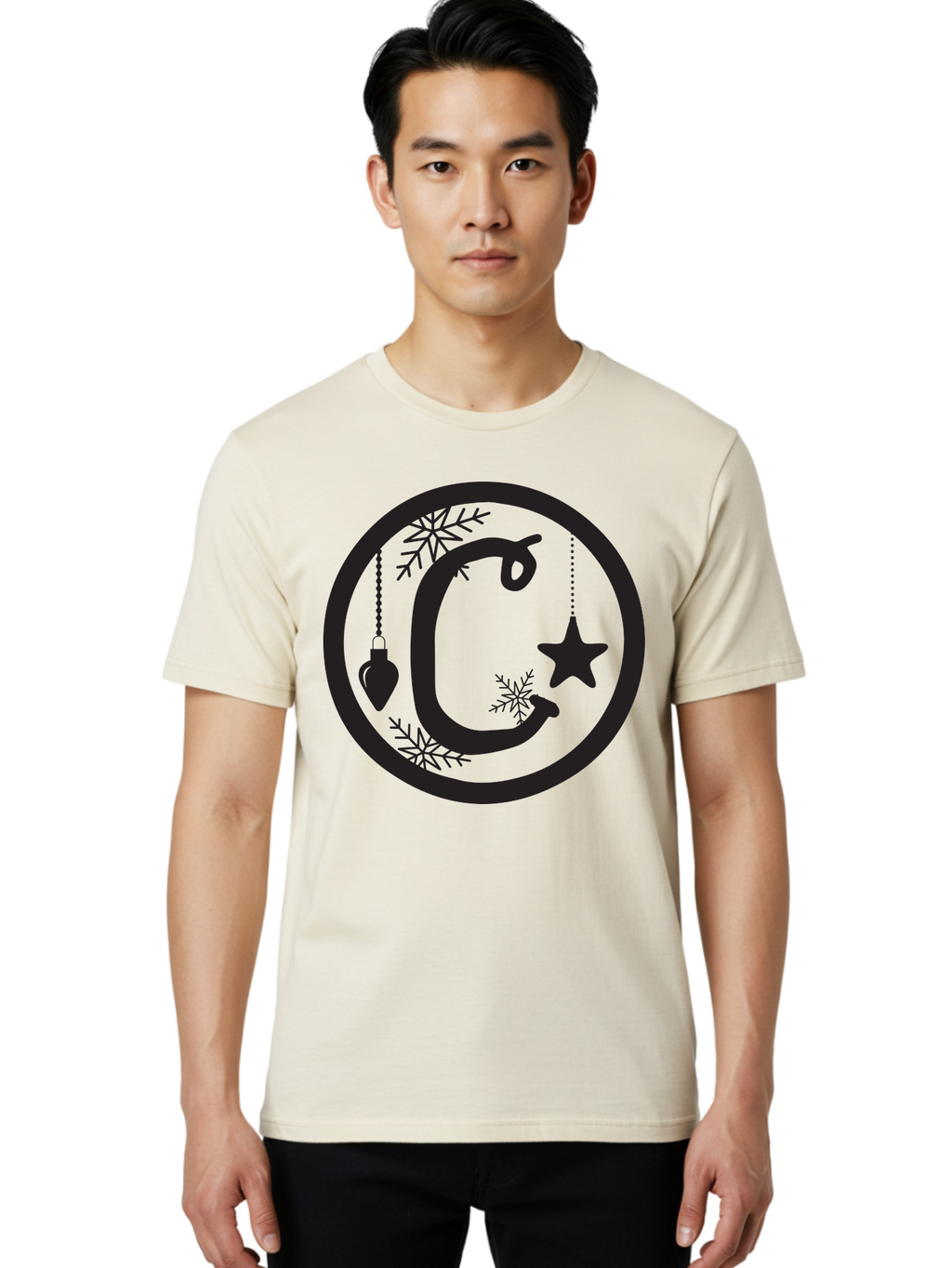 C Men'S Graphic Tee, 100% Cotton, Comfortable Casual Summer Wear, Machine Washable, Christmas Ornaments, Hanging Decorations, Christmas Tree, Festive Season, Holiday Decor, Winter Wonderland, Snowflakes, Christmas Star, Bauble, Christmas Theme Aac557