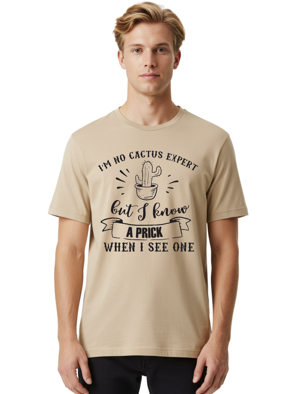 Cactus-Expert Men'S Graphic Tee, 100% Cotton, Comfortable Casual Summer Wear, Machine Washable, Funny Cactus Quote, Sarcastic Saying, Humorous Graphic, Cactus Illustration, Witty Phrase, Sassy Design, Playful Pun Aac558