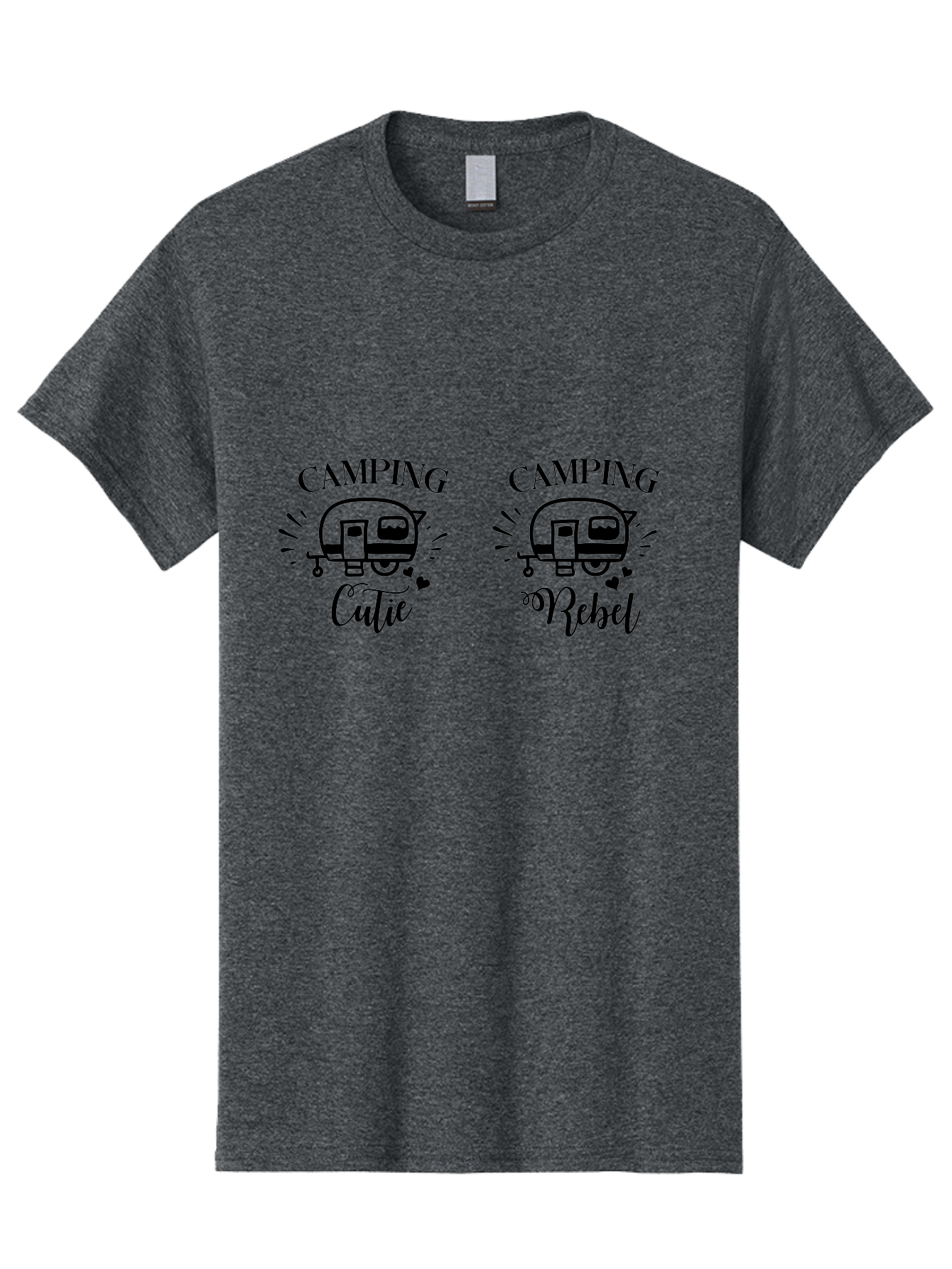 Camping-Cutie-Camping-Rebel Men'S Graphic Tee, 100% Cotton, Comfortable Casual Summer Wear, Machine Washable, Camping Cutie, Camping Rebel, Camper Illustrations, Caravan Graphics, Outdoor Adventure, Travel, Rv, Hearts, Cursive Font Aac560