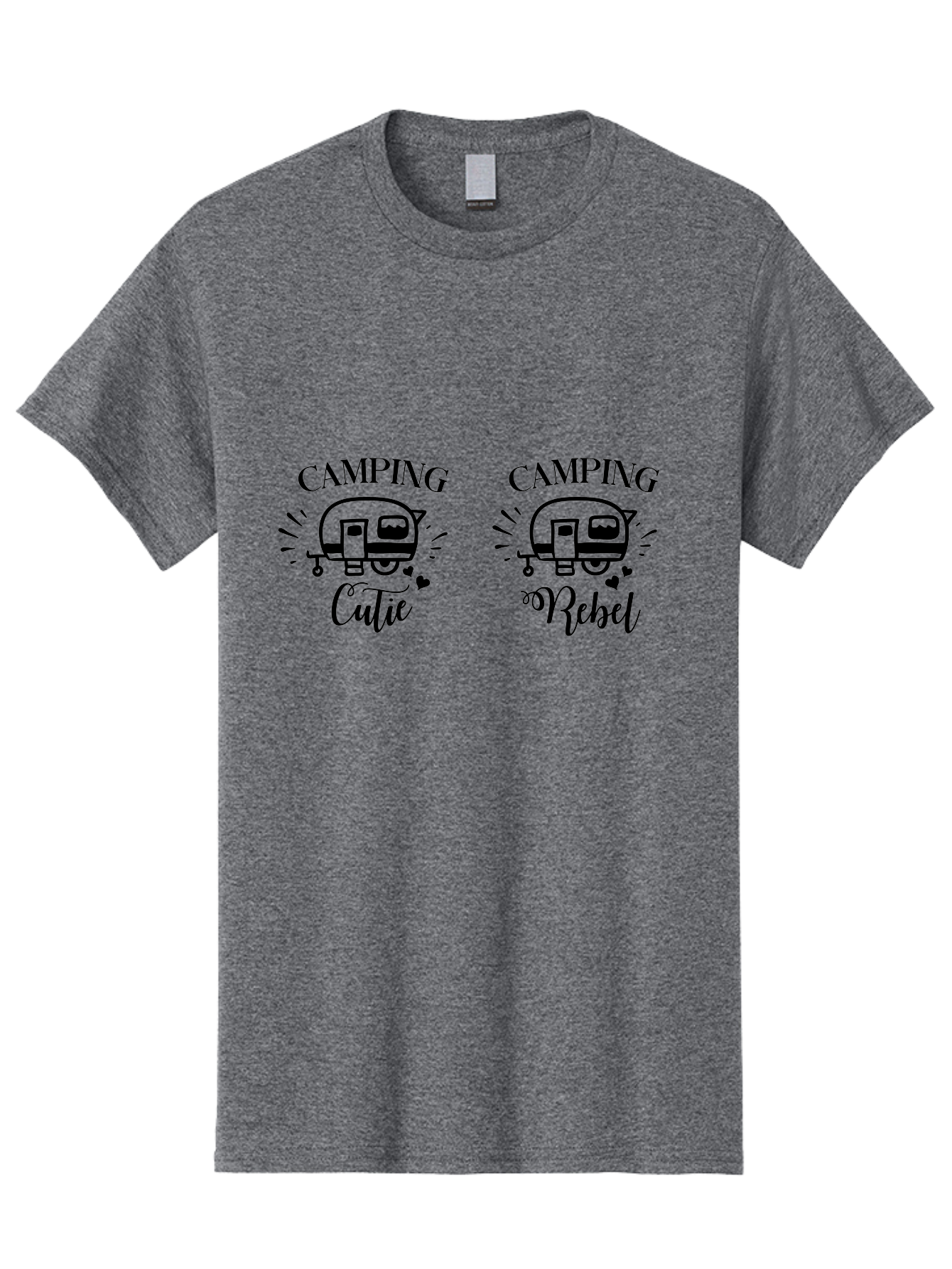 Camping-Cutie-Camping-Rebel Men'S Graphic Tee, 100% Cotton, Comfortable Casual Summer Wear, Machine Washable, Camping Cutie, Camping Rebel, Camper Illustrations, Caravan Graphics, Outdoor Adventure, Travel, Rv, Hearts, Cursive Font Aac560