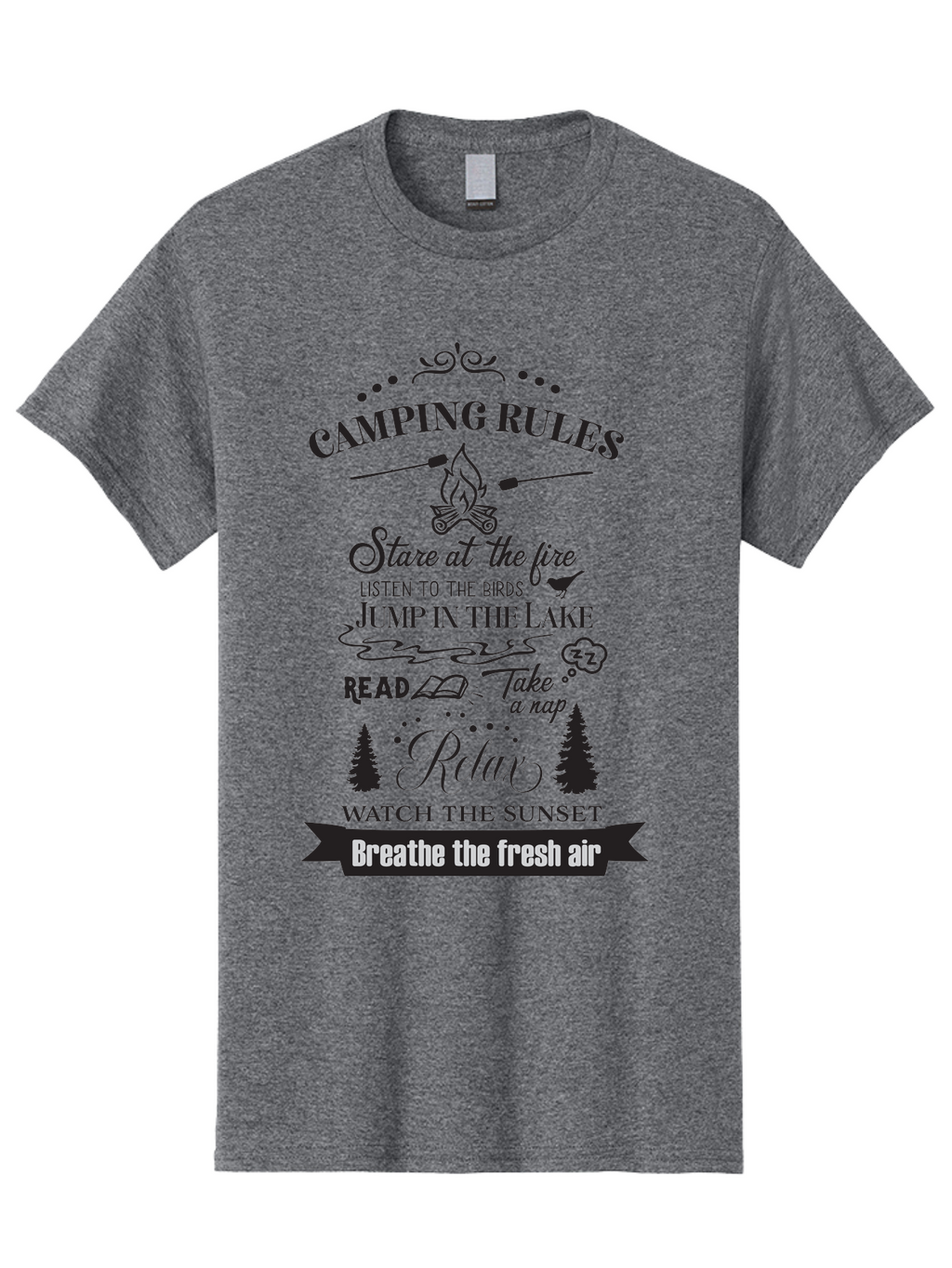 Camping-Rules Men'S Graphic Tee, 100% Cotton, Comfortable Casual Summer Wear, Machine Washable, Camping Rules, Outdoor Activities, Camping Tips, Nature Lovers, Relaxation Techniques, Campfire, Lake, Reading, Napping, Sunset Watching, Fresh Air Aac561