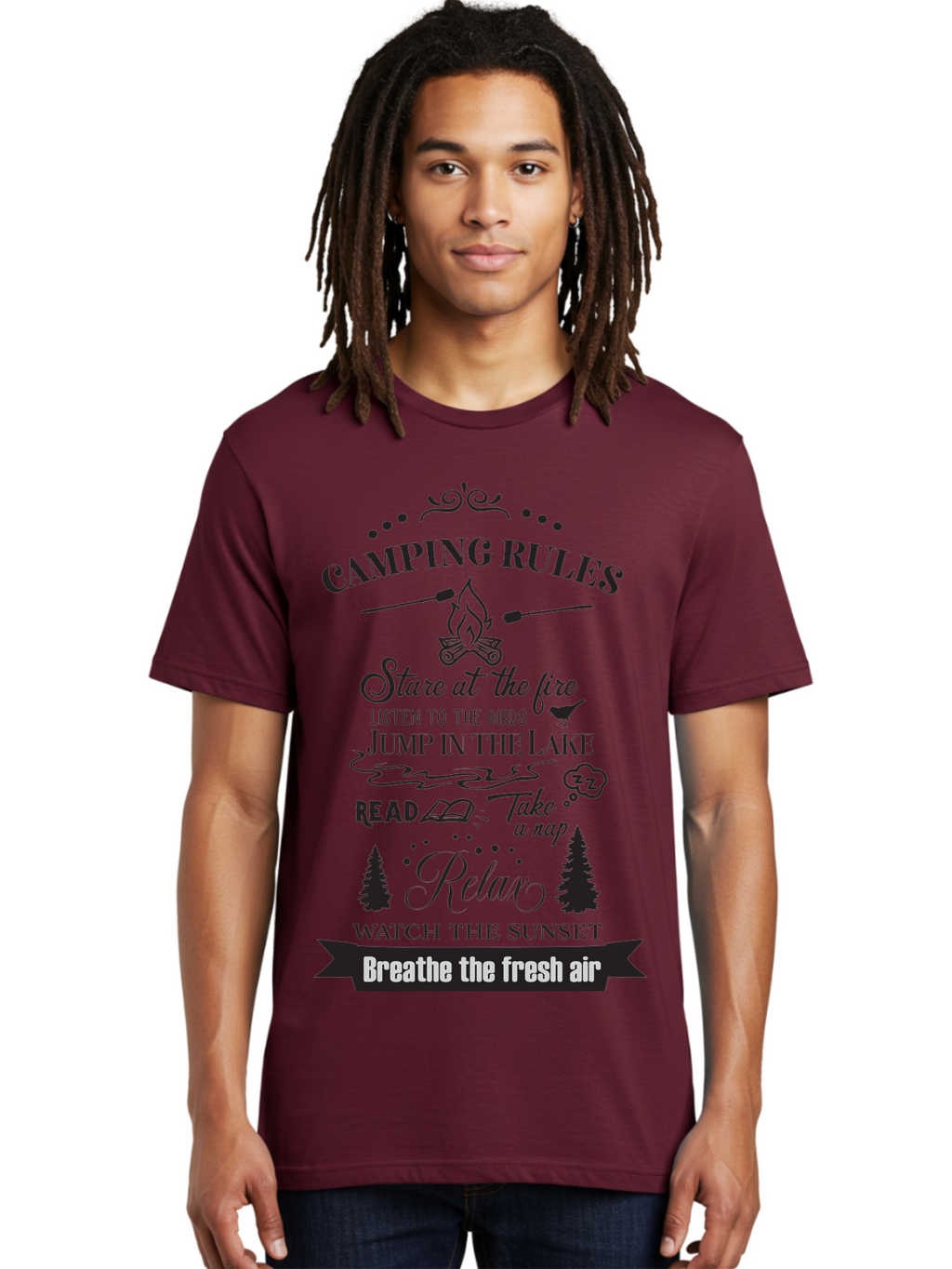 Camping-Rules Men'S Graphic Tee, 100% Cotton, Comfortable Casual Summer Wear, Machine Washable, Camping Rules, Outdoor Activities, Camping Tips, Nature Lovers, Relaxation Techniques, Campfire, Lake, Reading, Napping, Sunset Watching, Fresh Air Aac561