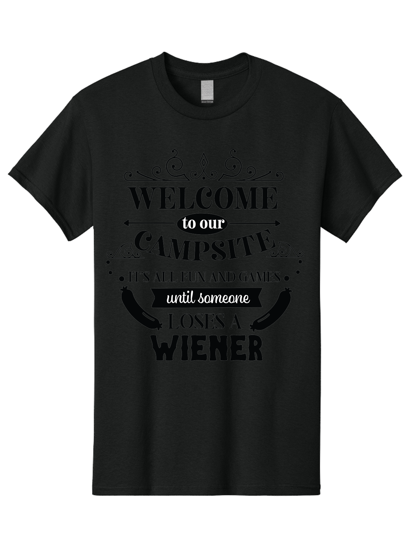 Campsite-Sign Men'S Graphic Tee, 100% Cotton, Comfortable Casual Summer Wear, Machine Washable, Camping Humor, Funny Quote, Wiener Joke, Outdoor Adventure, Campsite Welcome, Summer Fun, Playful Saying, Witty Humor, Camping Quote Aac562