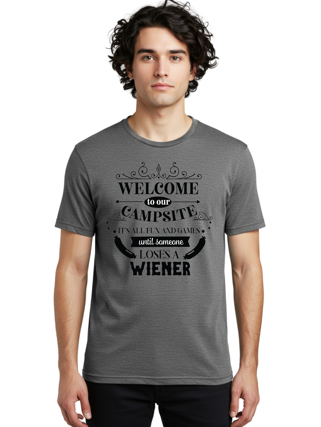 Campsite-Sign Men'S Graphic Tee, 100% Cotton, Comfortable Casual Summer Wear, Machine Washable, Camping Humor, Funny Quote, Wiener Joke, Outdoor Adventure, Campsite Welcome, Summer Fun, Playful Saying, Witty Humor, Camping Quote Aac562