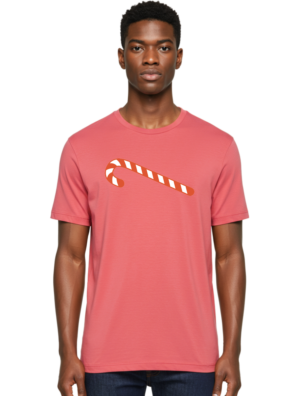 Candy-Cane Men'S Graphic Tee, 100% Cotton, Comfortable Casual Summer Wear, Machine Washable, Striped Candy Cane, Christmas Treat, Festive Holiday Symbol, Red And White Stripes, Sweet Holiday Tradition, Seasonal Delight Aac565