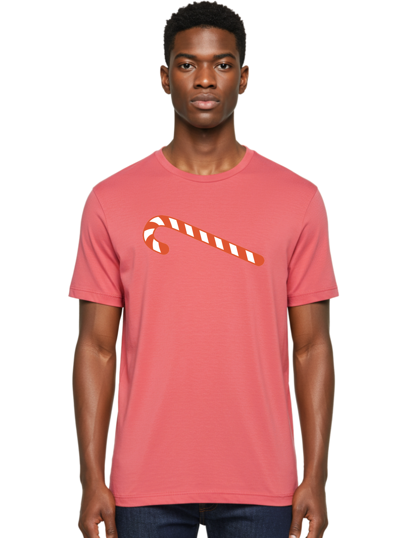 Candy-Cane Men'S Graphic Tee, 100% Cotton, Comfortable Casual Summer Wear, Machine Washable, Striped Candy Cane, Christmas Treat, Festive Holiday Symbol, Red And White Stripes, Sweet Holiday Tradition, Seasonal Delight Aac565