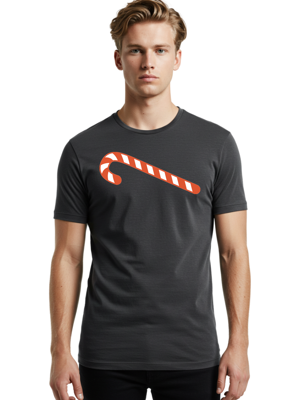Candy-Cane Men'S Graphic Tee, 100% Cotton, Comfortable Casual Summer Wear, Machine Washable, Striped Candy Cane, Christmas Treat, Festive Holiday Symbol, Red And White Stripes, Sweet Holiday Tradition, Seasonal Delight Aac565