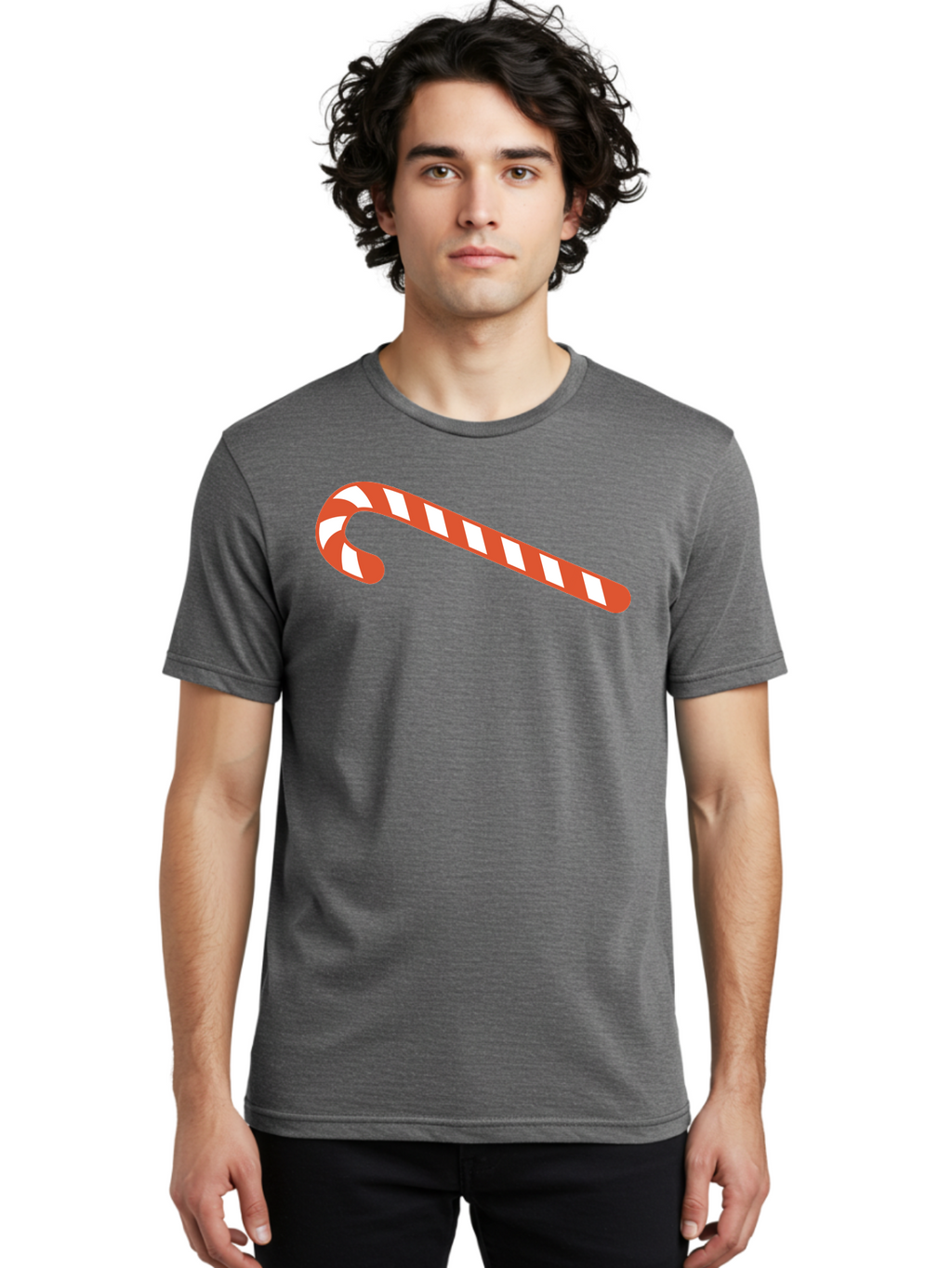 Candy-Cane Men'S Graphic Tee, 100% Cotton, Comfortable Casual Summer Wear, Machine Washable, Striped Candy Cane, Christmas Treat, Festive Holiday Symbol, Red And White Stripes, Sweet Holiday Tradition, Seasonal Delight Aac565