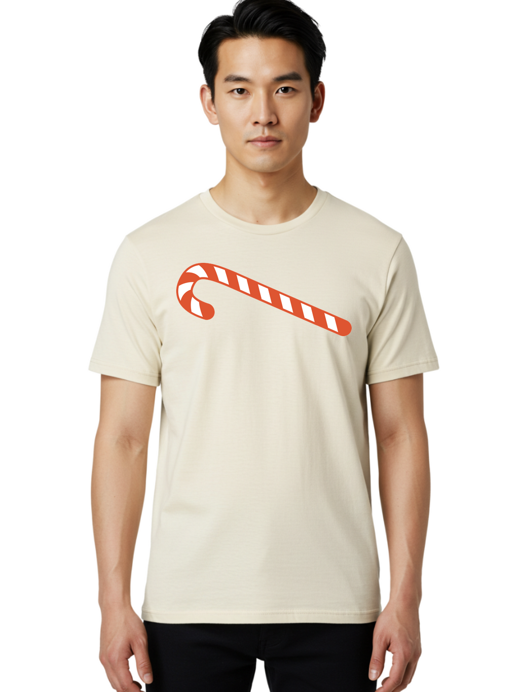 Candy-Cane Men'S Graphic Tee, 100% Cotton, Comfortable Casual Summer Wear, Machine Washable, Striped Candy Cane, Christmas Treat, Festive Holiday Symbol, Red And White Stripes, Sweet Holiday Tradition, Seasonal Delight Aac565
