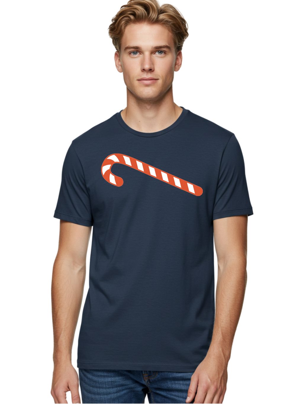 Candy-Cane Men'S Graphic Tee, 100% Cotton, Comfortable Casual Summer Wear, Machine Washable, Striped Candy Cane, Christmas Treat, Festive Holiday Symbol, Red And White Stripes, Sweet Holiday Tradition, Seasonal Delight Aac565