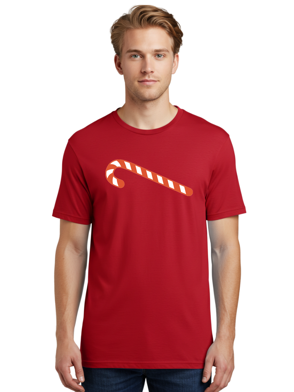Candy-Cane Men'S Graphic Tee, 100% Cotton, Comfortable Casual Summer Wear, Machine Washable, Striped Candy Cane, Christmas Treat, Festive Holiday Symbol, Red And White Stripes, Sweet Holiday Tradition, Seasonal Delight Aac565