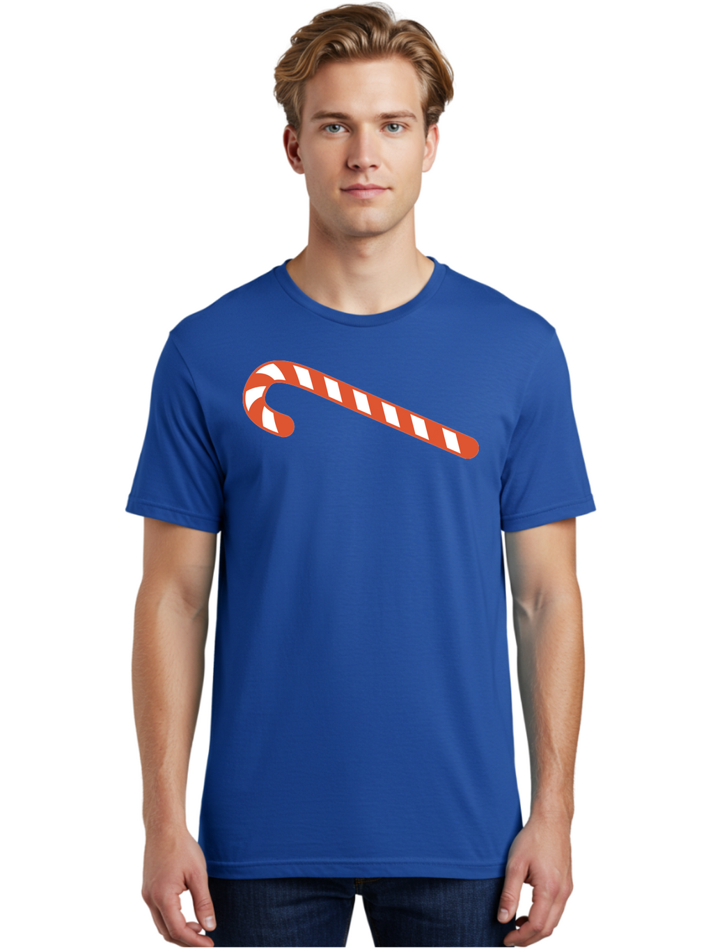 Candy-Cane Men'S Graphic Tee, 100% Cotton, Comfortable Casual Summer Wear, Machine Washable, Striped Candy Cane, Christmas Treat, Festive Holiday Symbol, Red And White Stripes, Sweet Holiday Tradition, Seasonal Delight Aac565