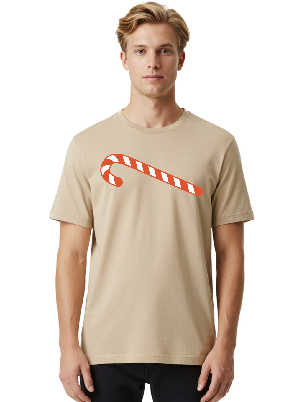 Candy-Cane Men'S Graphic Tee, 100% Cotton, Comfortable Casual Summer Wear, Machine Washable, Striped Candy Cane, Christmas Treat, Festive Holiday Symbol, Red And White Stripes, Sweet Holiday Tradition, Seasonal Delight Aac565