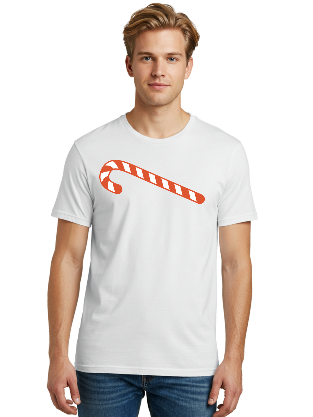 Candy-Cane Men'S Graphic Tee, 100% Cotton, Comfortable Casual Summer Wear, Machine Washable, Striped Candy Cane, Christmas Treat, Festive Holiday Symbol, Red And White Stripes, Sweet Holiday Tradition, Seasonal Delight Aac565