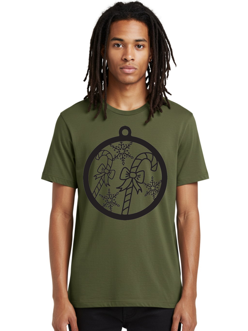 Candy-Canes-Ornament Men'S Graphic Tee, 100% Cotton, Comfortable Casual Summer Wear, Machine Washable, Candy Canes With Bows, Christmas Ornaments, Festive Holiday Decor, Winter Wonderland Theme, Snowflakes, Holiday Cheer, Aac566